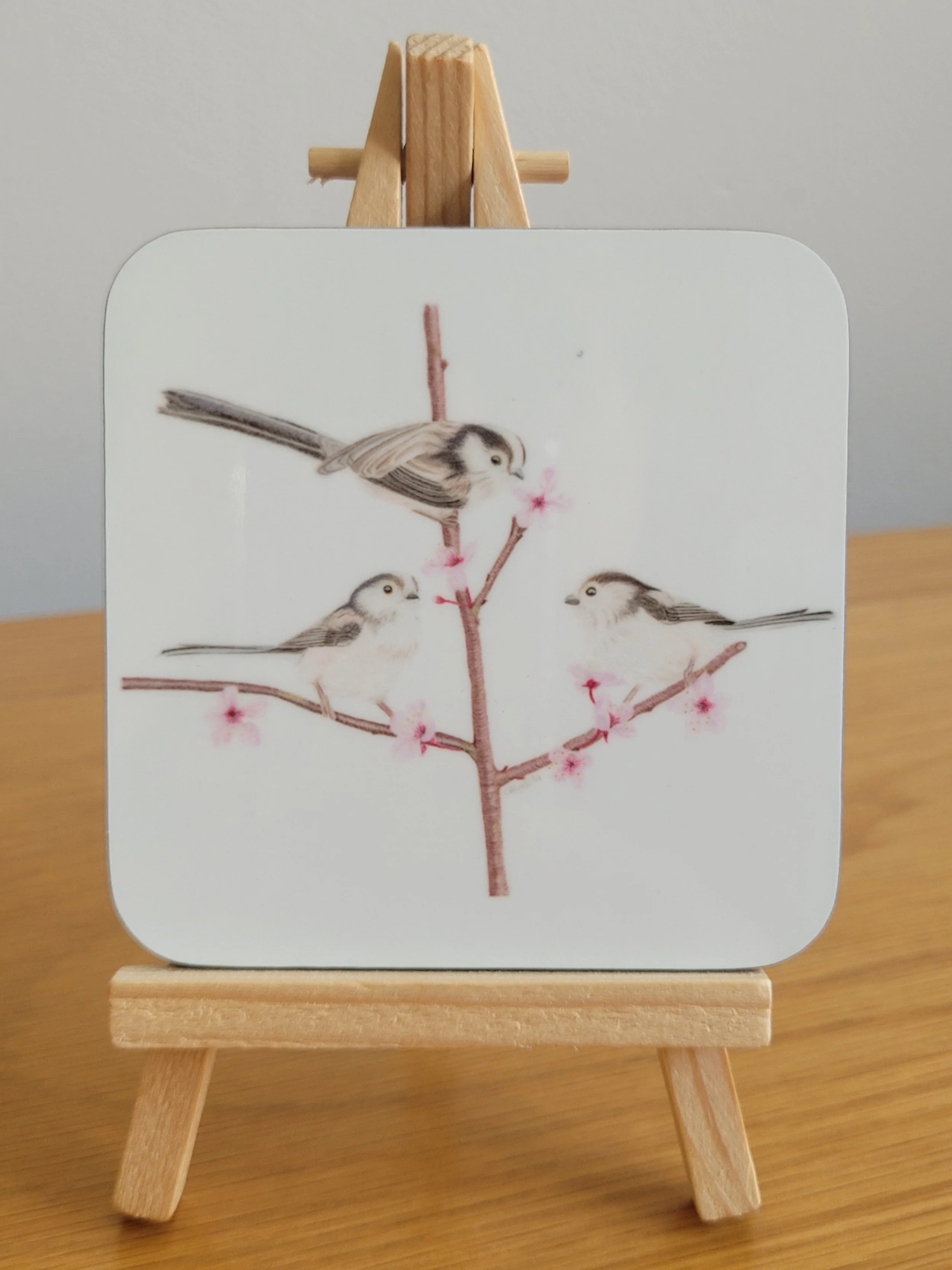 Individual glossy long tailed tits coaster