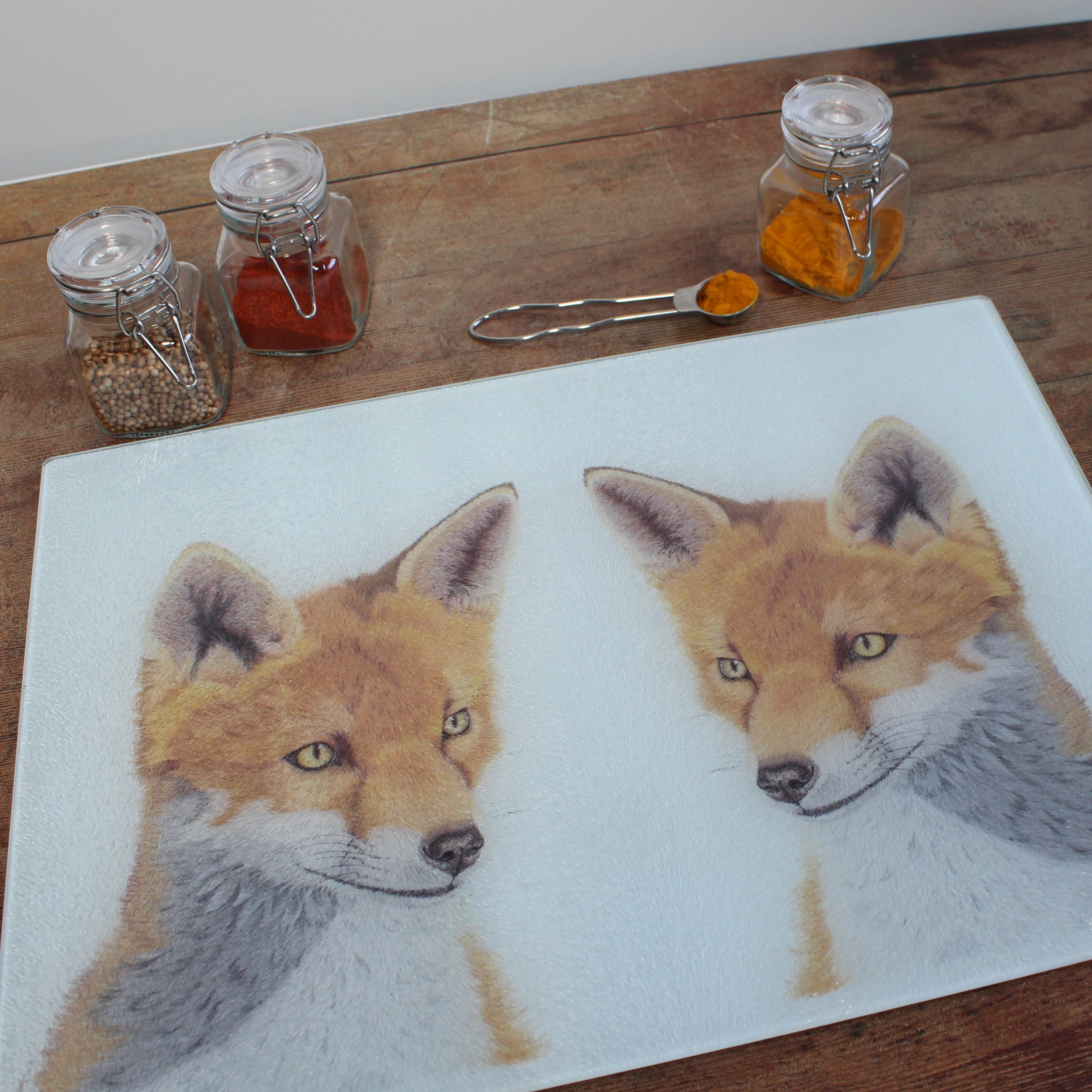 Gazing fox large glass chopping board / worktop saver.