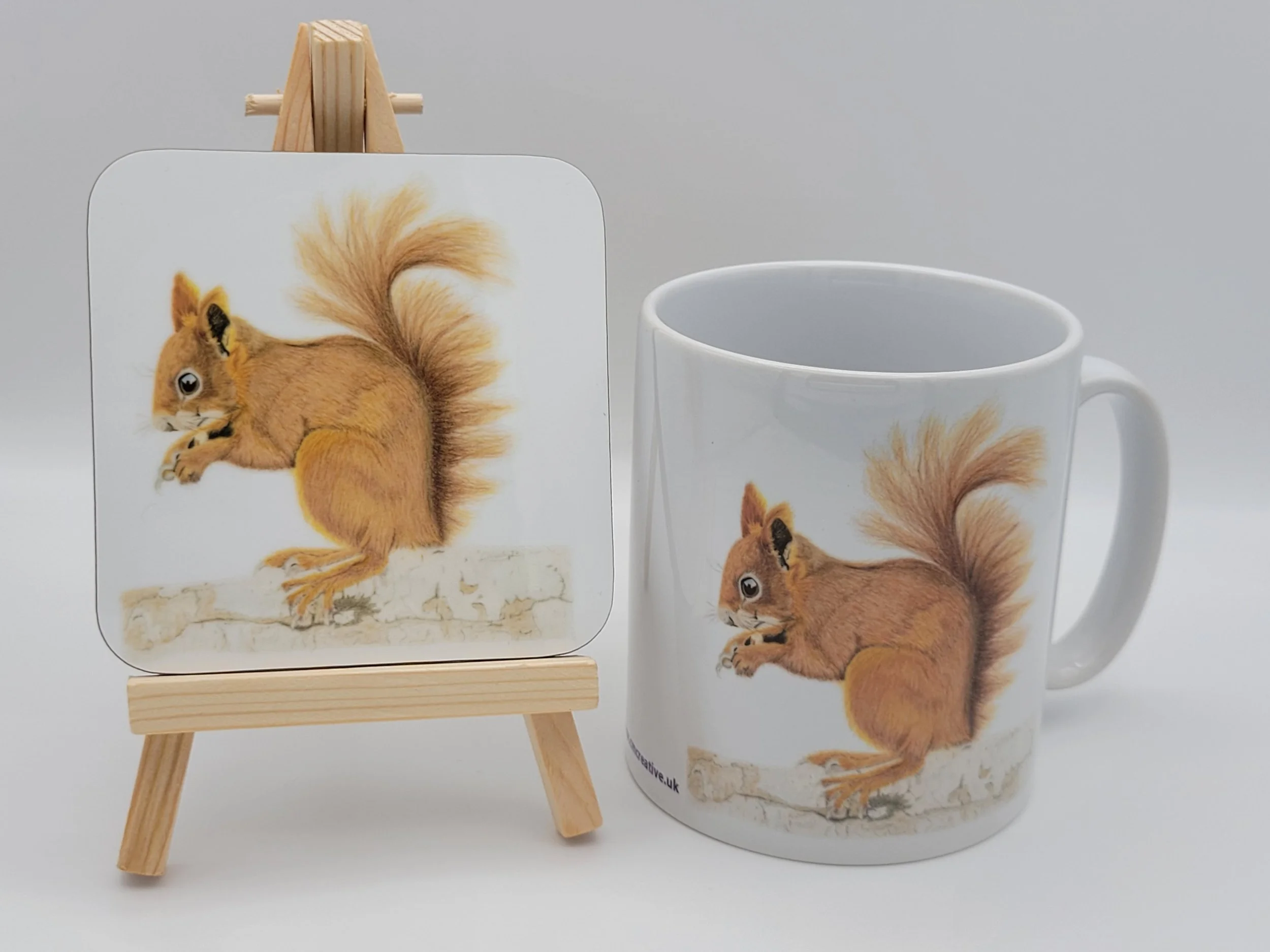 Red squirrel mug and coaster gift set