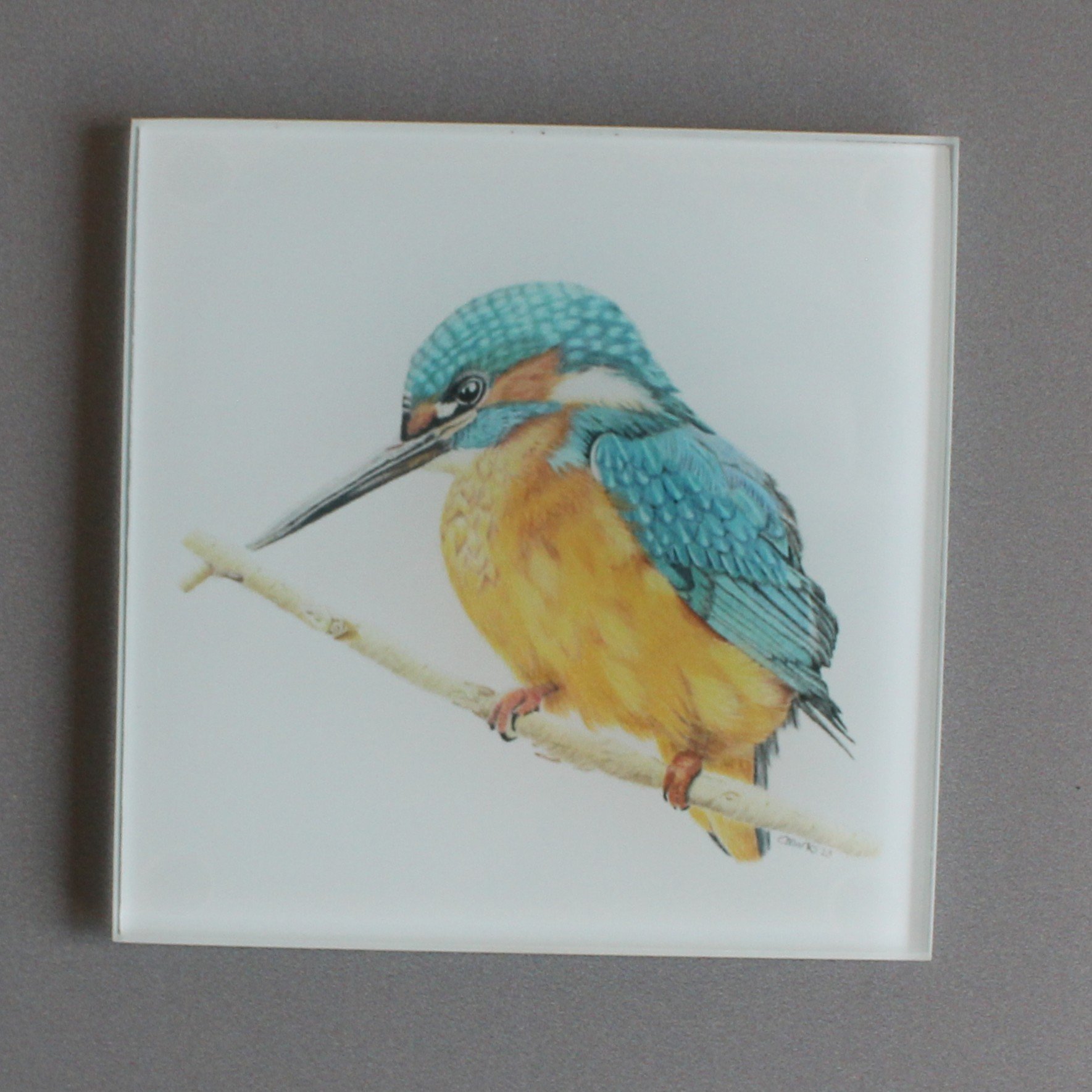 Kingfisher glass coasters.