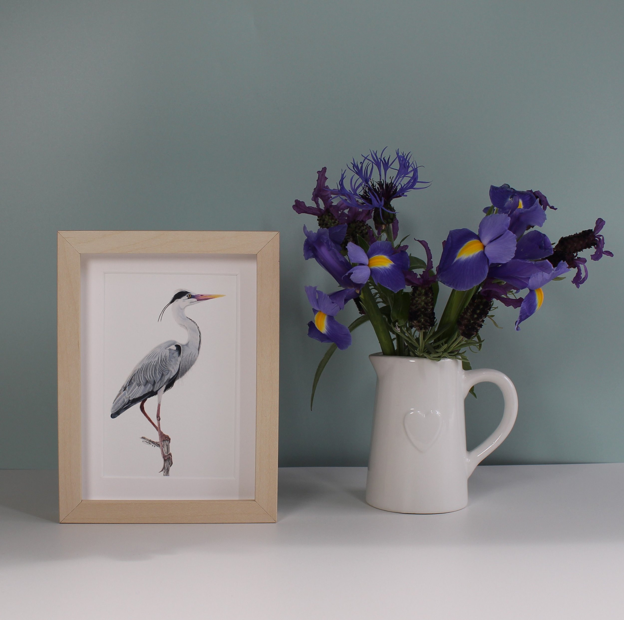 Heron small framed fine art print.