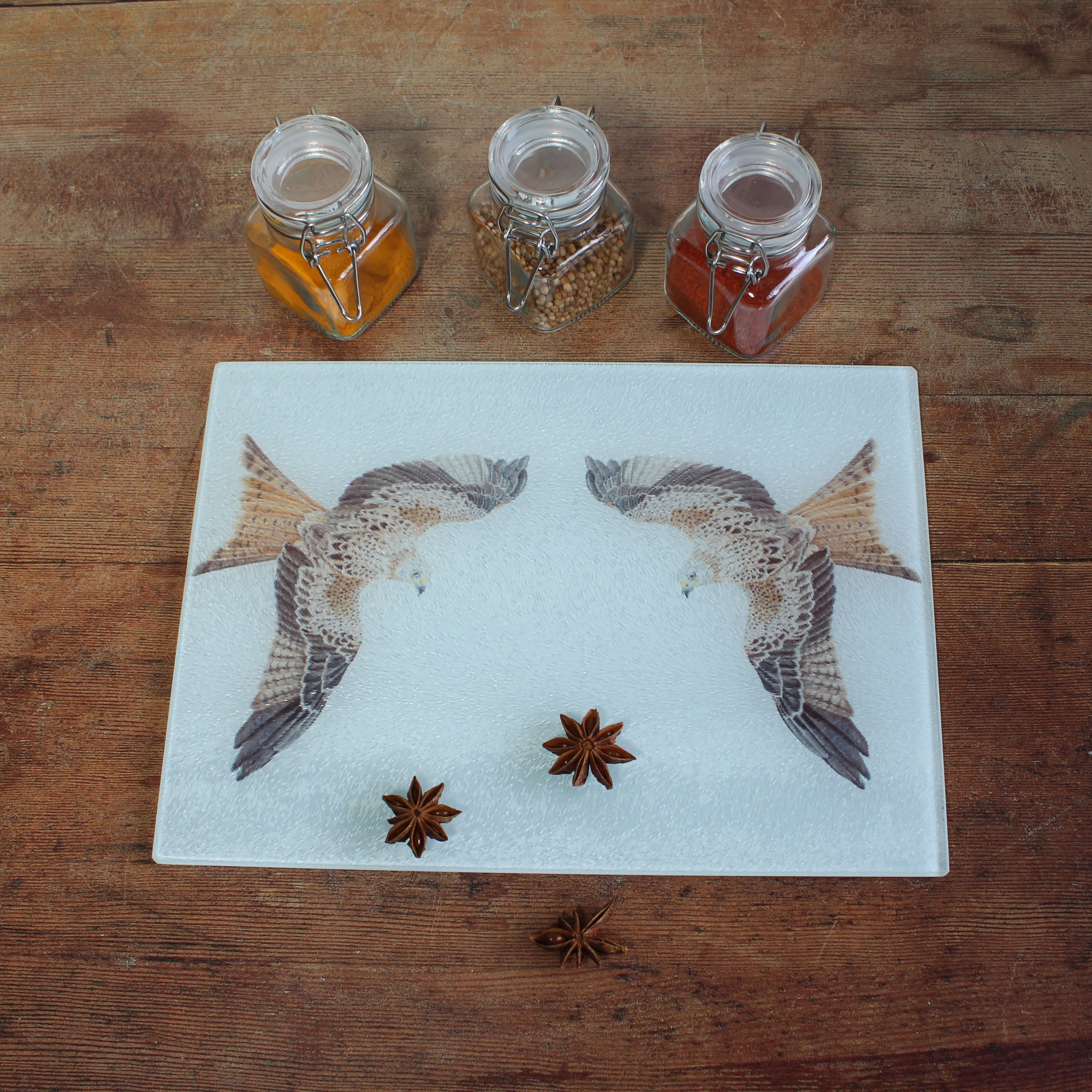 Red kite small glass chopping board / worktop saver.