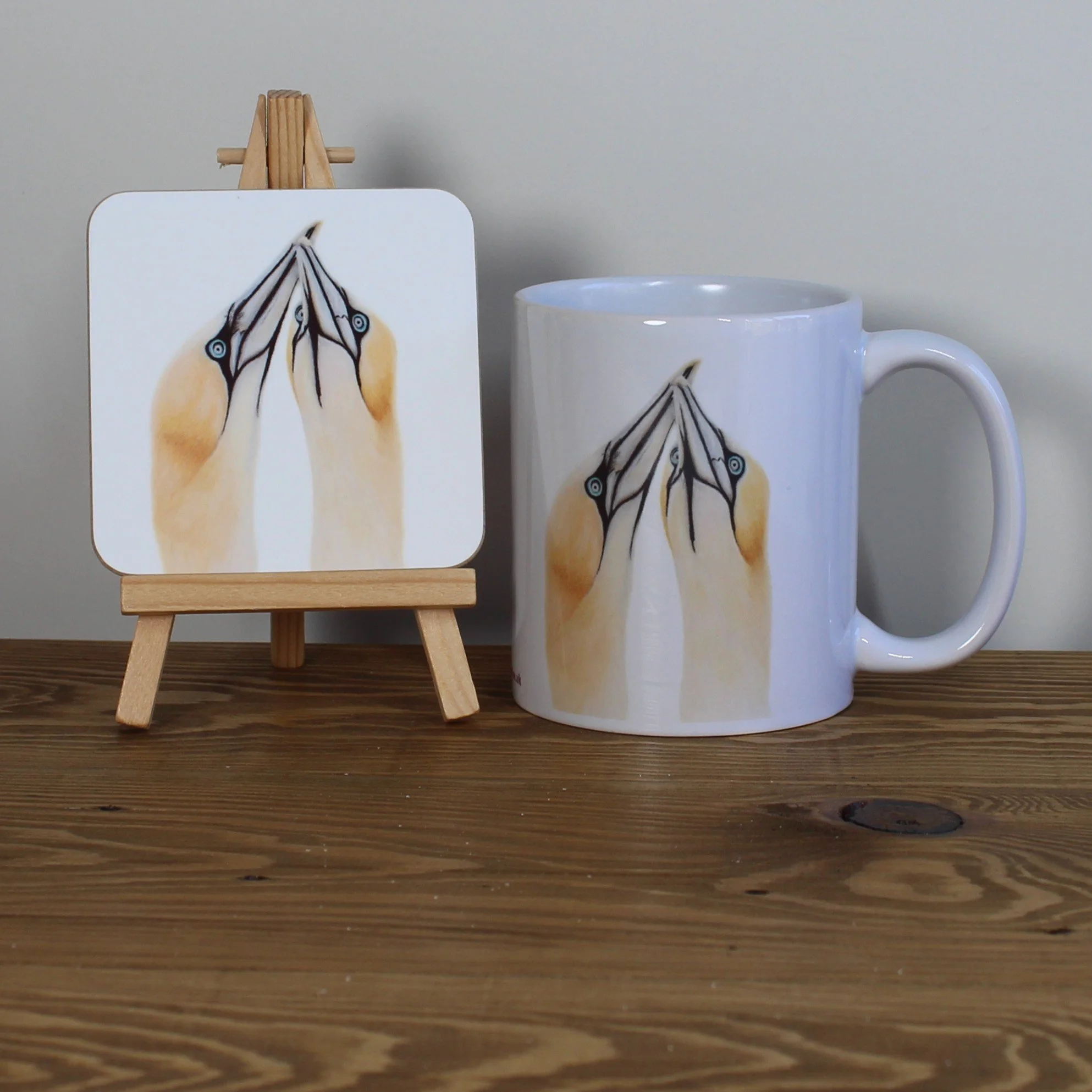 Individual glossy gannets coaster and matching mug.