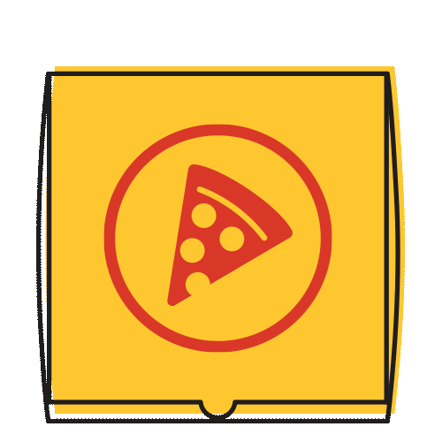 Animated pizza box opening to reveal leftover crusts