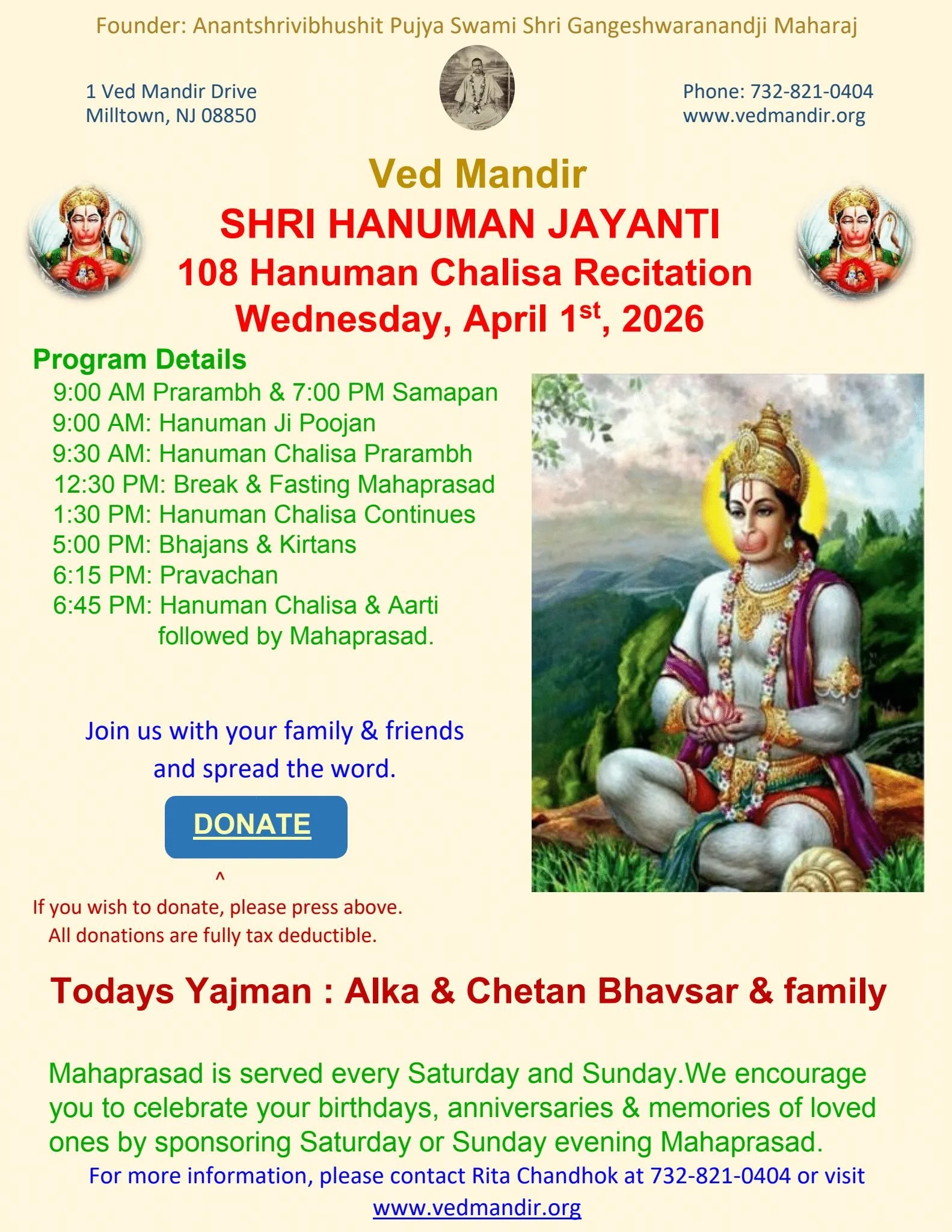 SHRI HANUMAN JAYANTI&nbsp;108 Hanuman Chalisa Recitation