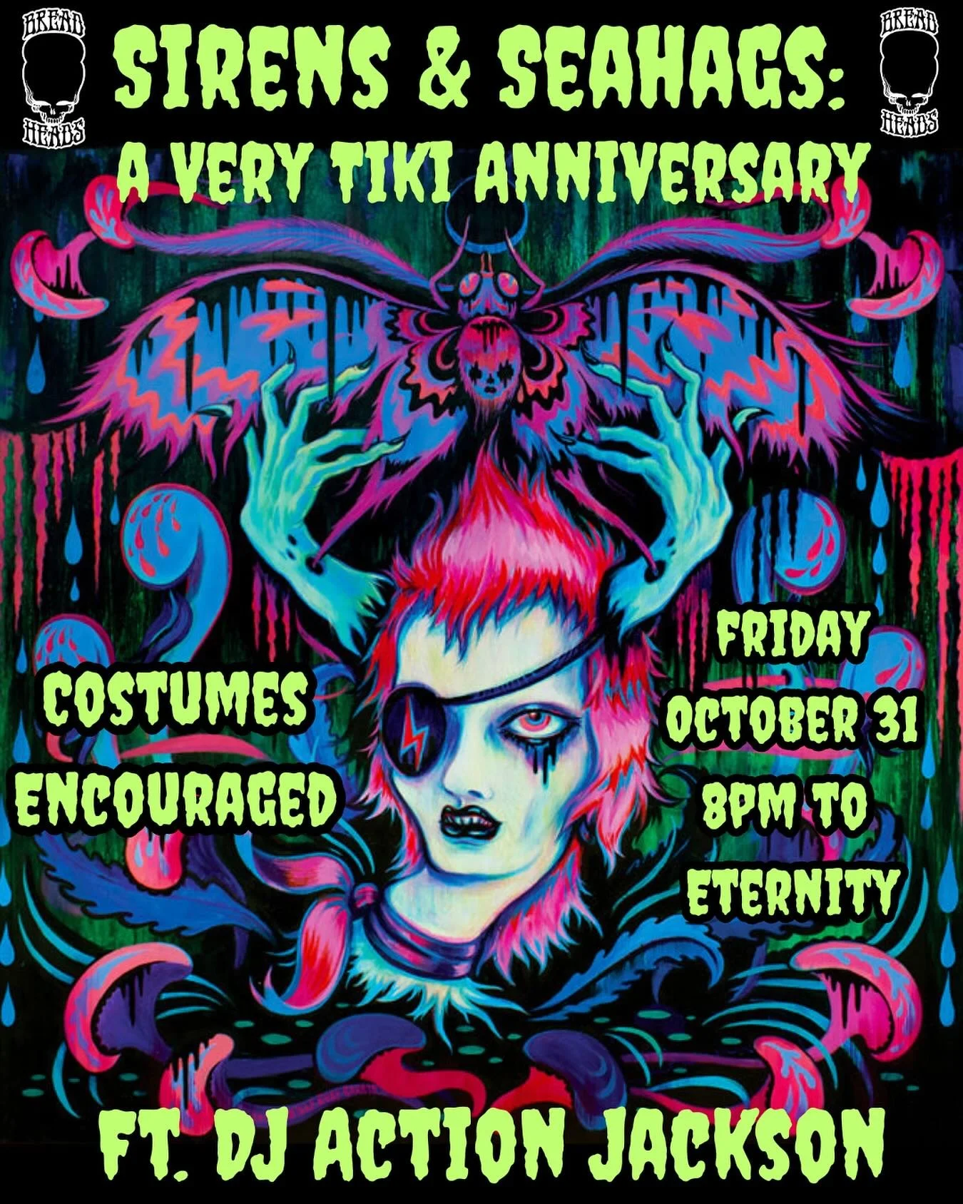 It's finally HEEEEEREEE!!! See you tonight our beautiful people to celebrate two spooky years of Tiki Shak! We have loved every minute of it and we love YOU! 1st and 2nd place trophies to the two crowd favorite costumes. Slash a rug to the creepy tun