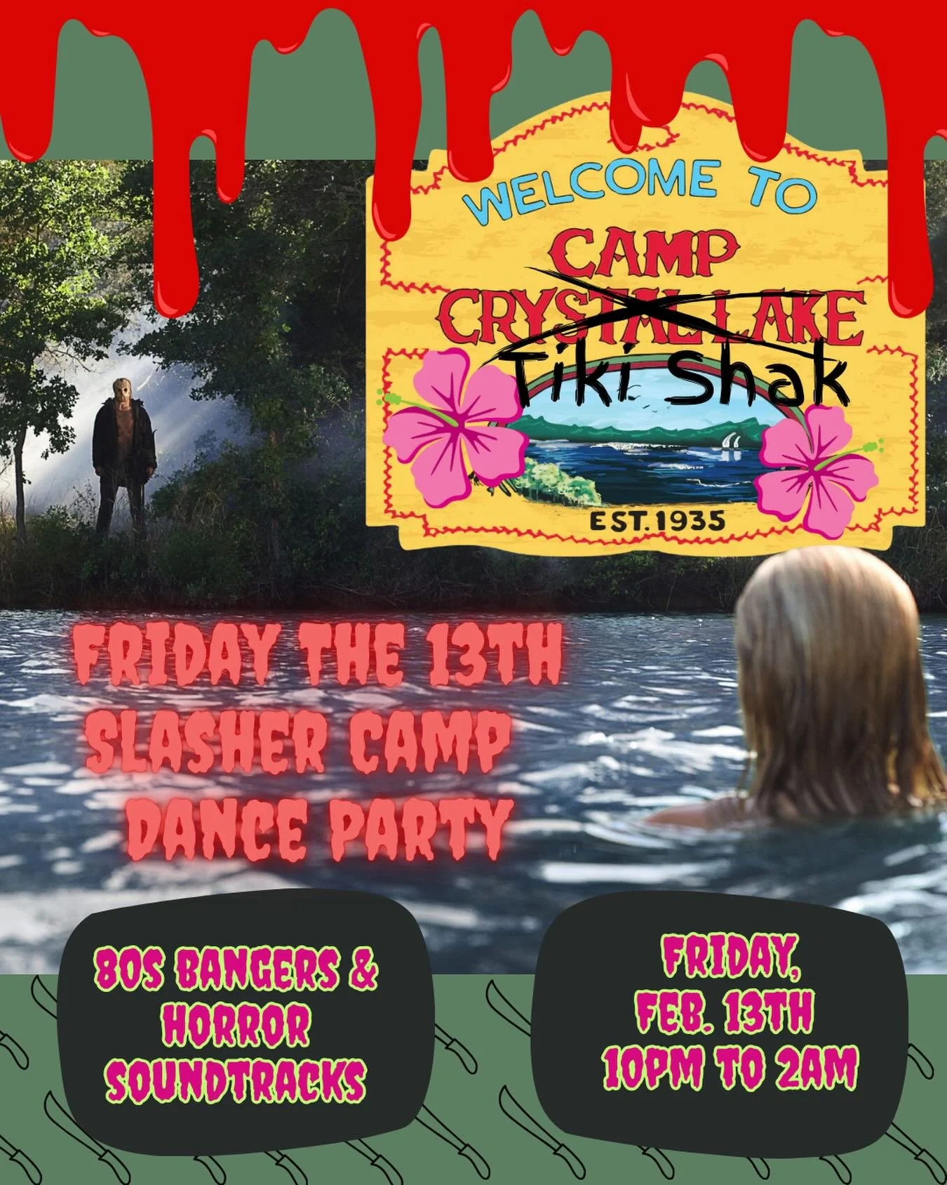 The camp is closed. The lights are low. The music is loud.
Welcome to a slasher summer camp where the counselors are missing and the dance floor is not safe.

We&rsquo;re serving spooky slasher vibes all night&mdash;creepy cabin energy, foggy woods a