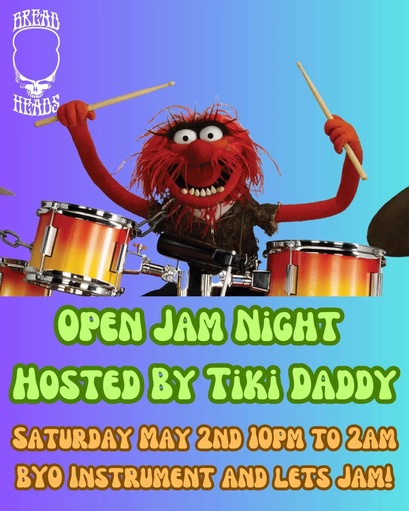 It&rsquo;s time to Jam. Come on down to Tiki and play along with Shane on the drums. Bring an instrument, grab a drink and let the good times roll!