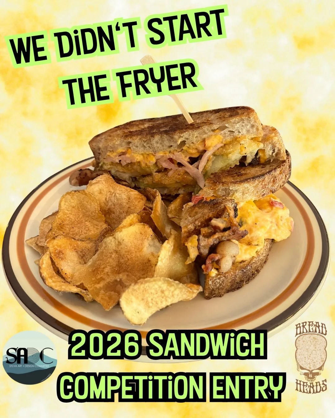WE DIDN&rsquo;T START THE FRYER

Thick buttery grilled sourdough layered with crispy fried green tomatoes,  house-made pimento cheese w/a kick, pickled red onion, hickory smoked and perfectly crispy bacon and finished with a drizzle of warm hot honey
