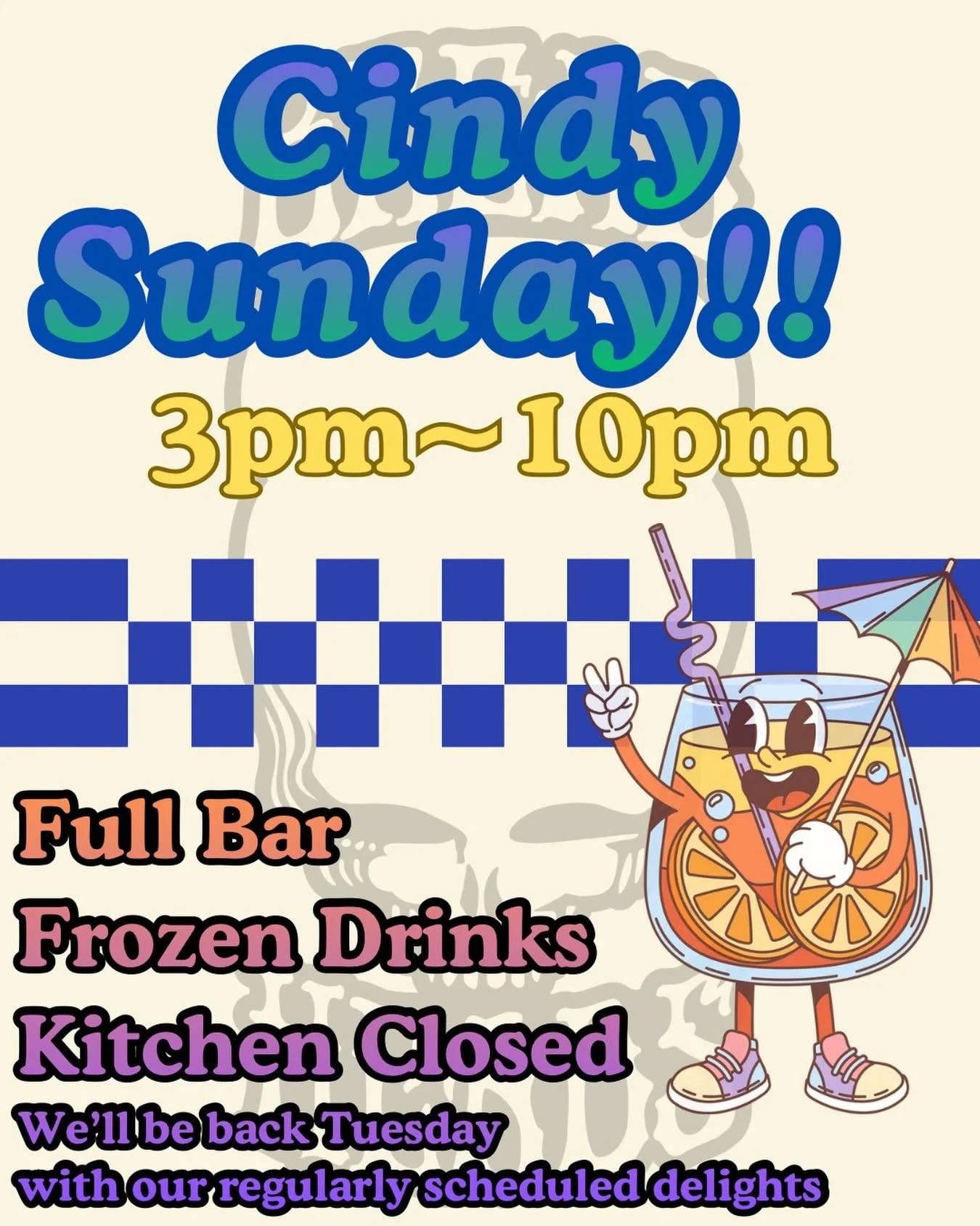 While we won&rsquo;t be serving food Sunday this week, the drinks are going to be flowing!  We&rsquo;ll be back Tuesday with our regular menu and the competition sandwich everyone is talking about!
