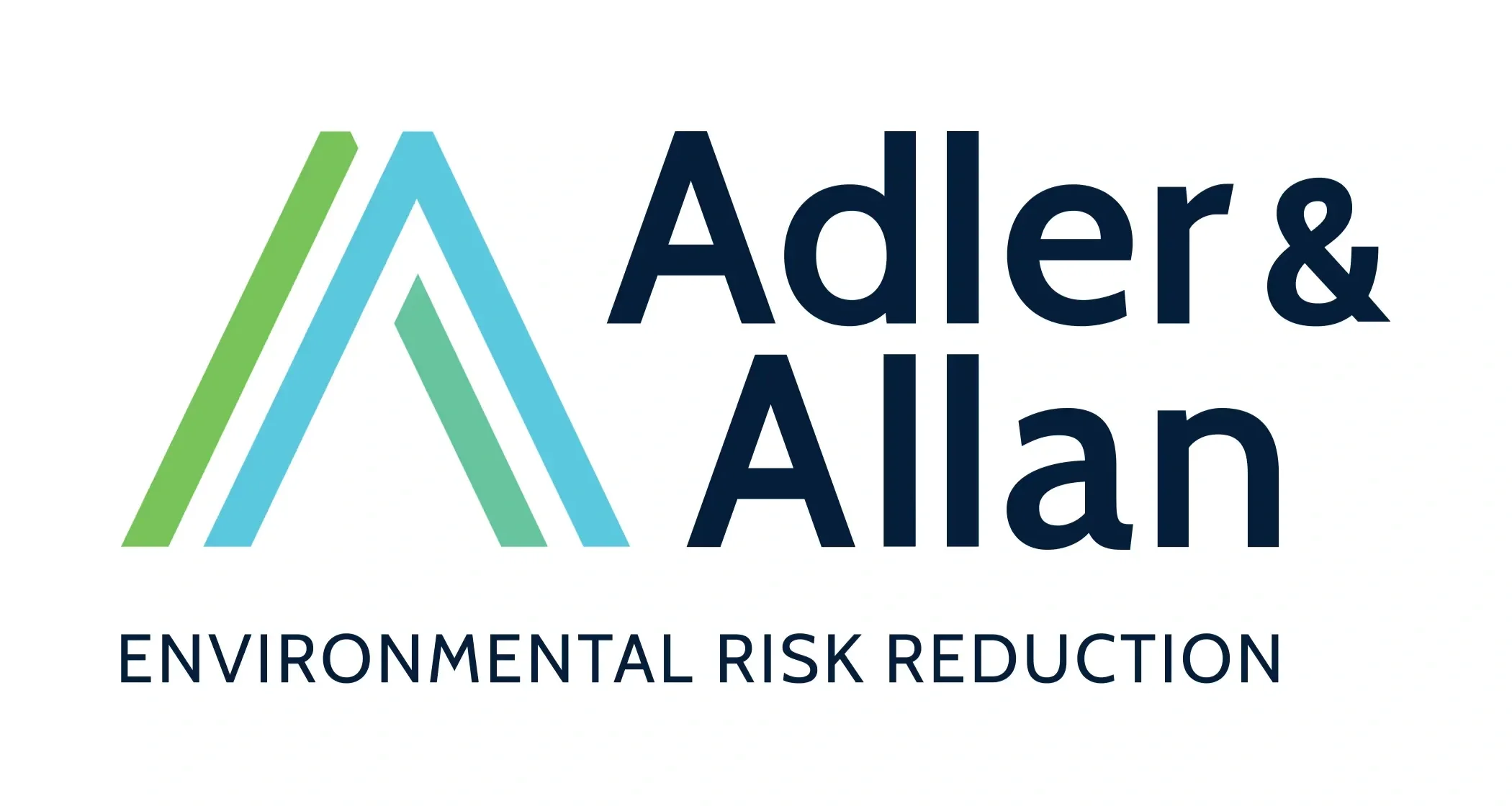 Logo for Adler & Allan with stylized green and blue lines forming a mountain shape, and text reading 'Adler & Allan' and 'Environmental Risk Reduction'.