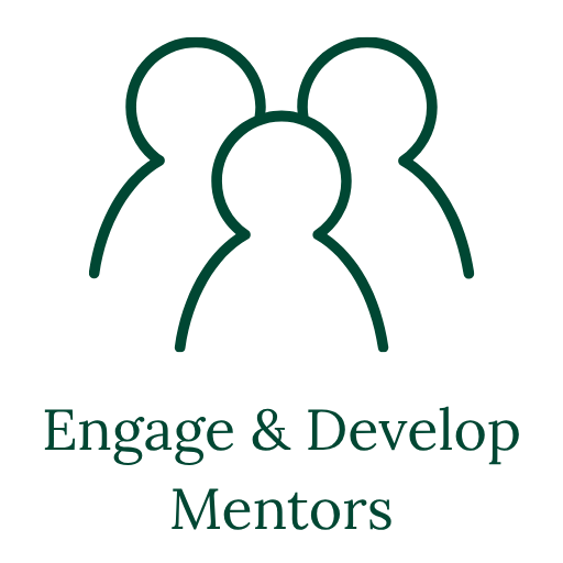 Outline of three people above the text "Engage & Develop Mentors".