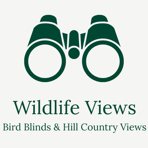Silhouette of binoculars with the text 'Wildlife Views Bird Blinds & Hill Country Views' below.