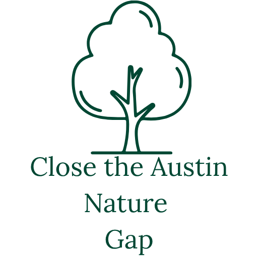A logo featuring a simple line drawing of a tree with the text 'Close the Austin Nature Gap' beneath it.