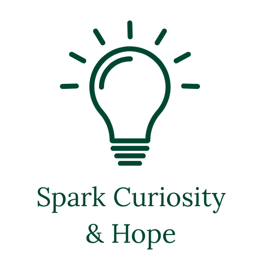 A logo featuring a light bulb with rays around it and the text "Spark Curiosity & Hope" underneath.