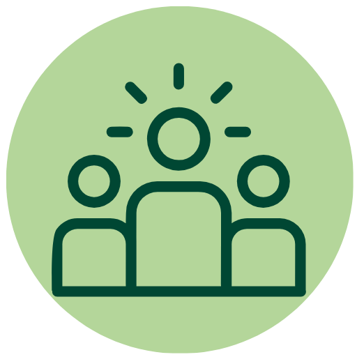 Icon of three people with a glowing light or halo above them, representing leadership or teamwork.