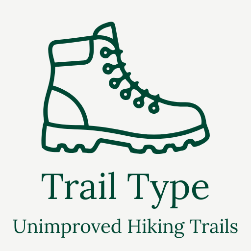 Illustration of a hiking boot with text 'Trail Type' and 'Unimproved Hiking Trails' indicating trail classification.