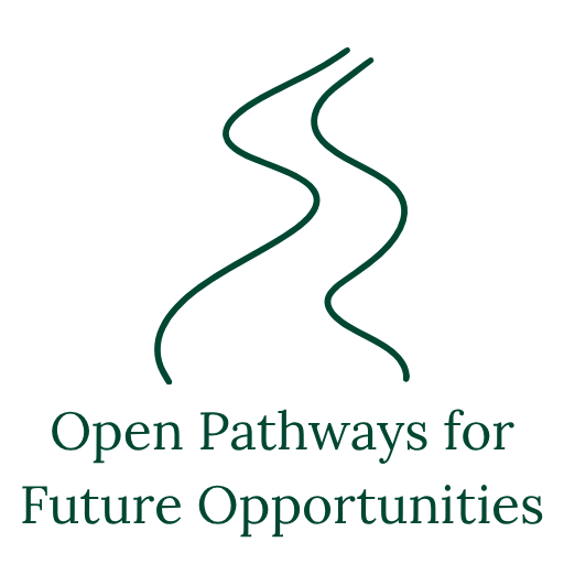Logo with three curved lines above the text 'Open Pathways for Future Opportunities'