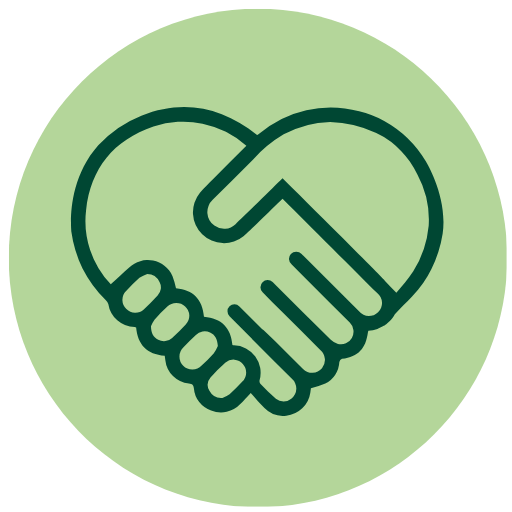 Icon of two hands shaking inside a green circle.
