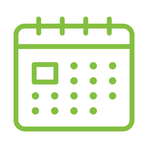 Green calendar icon with a square date box and dots indicating dates.