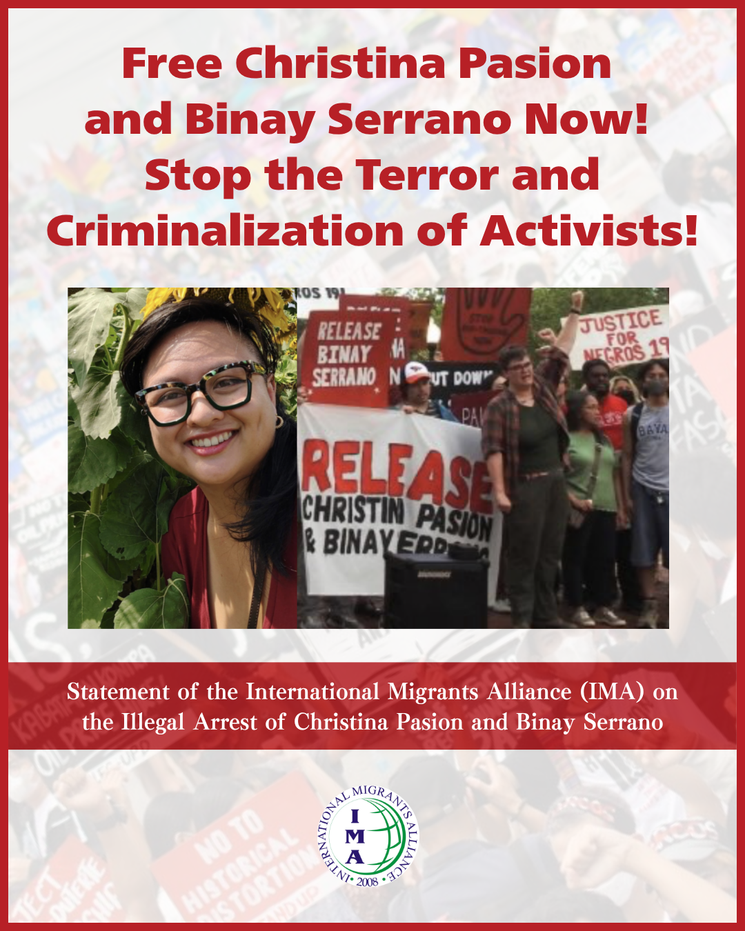 Free Christina Pasion and Binay Serrano Now! Stop the Terror and Criminalization of Activists!