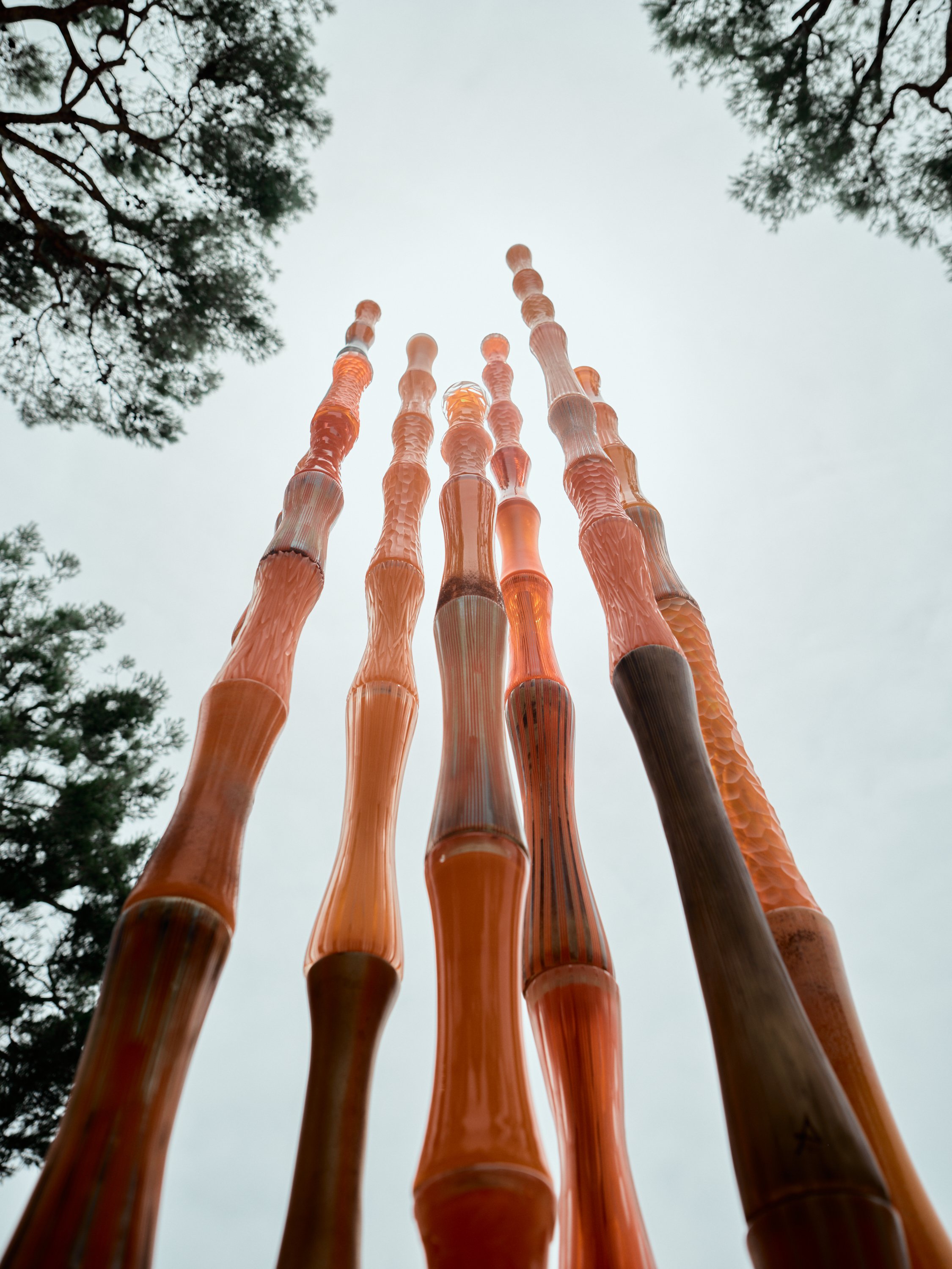 Antoine Pierini sculpte la nature en formes symboliques. Ses Colonnes Roseaux qui tendent vers l’épure sont un hommage par le verre à la Colonne sans fin de Constantin Brancusi. Elles sont ce lien entre intérieur et extérieur, l’homme et son milieu,