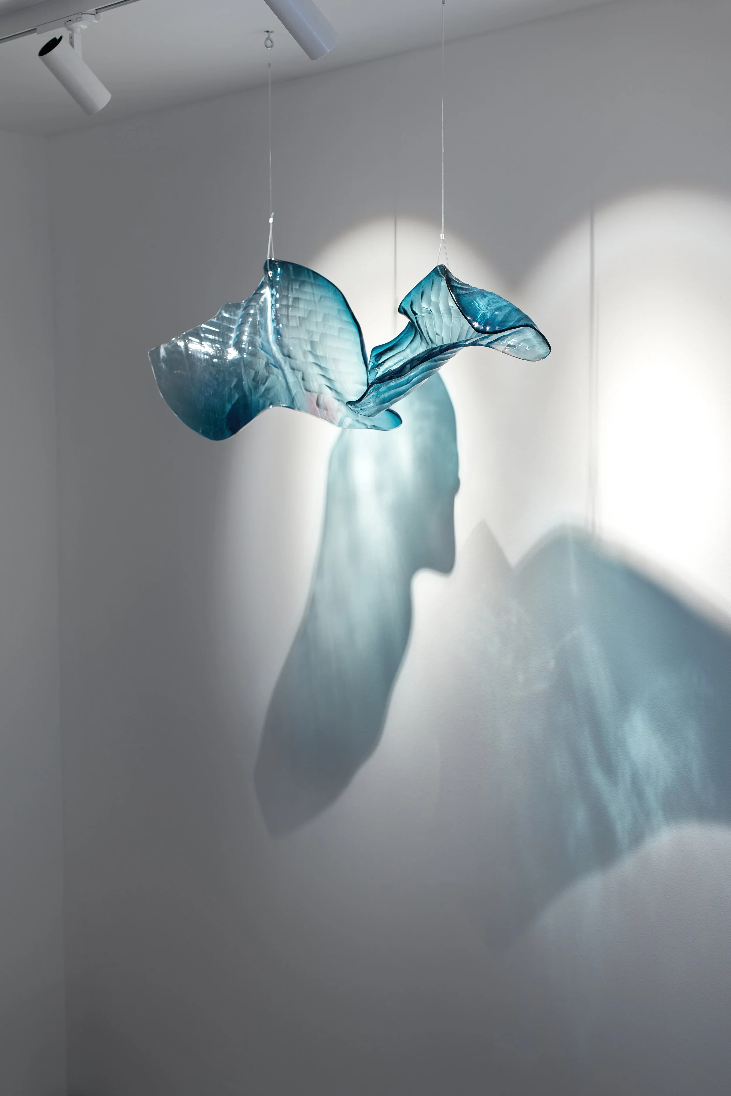 Dans le verre, le mouvement s’immobilise. Les vagues, le souffle, la lumière trouvent ici un état suspendu, ni calme, ni agitation. Ces formes capturent la vibration du monde lorsqu’elle atteint le seuil du silence. Chaque surface garde la trace d’un