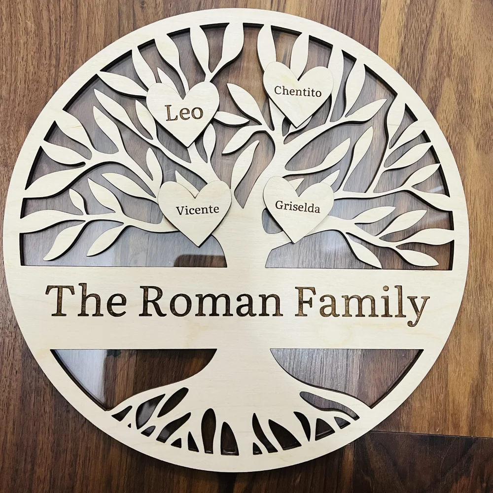 Custom laser-engraved family tree sign