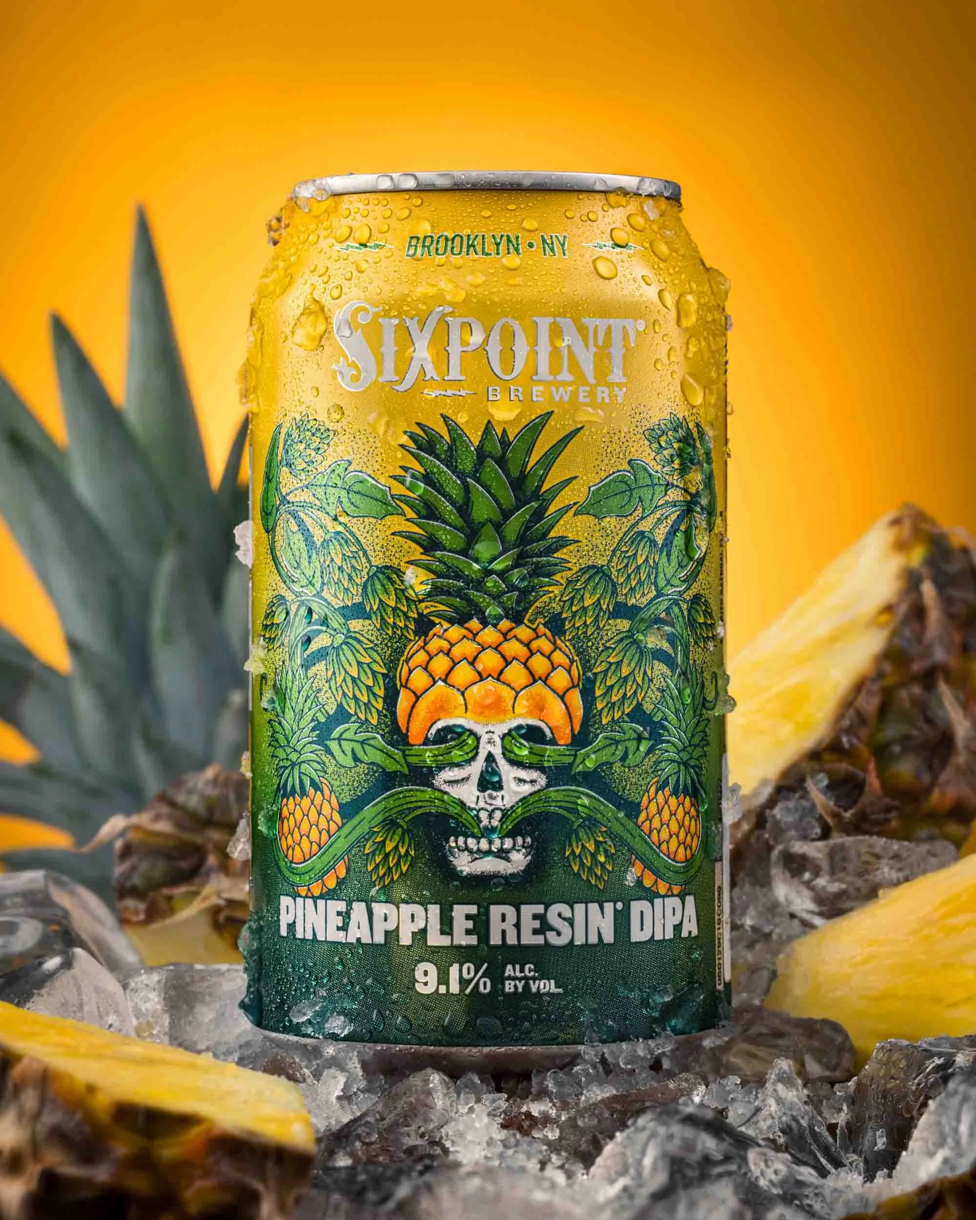 NYC commercial craft beer photography for Sixpoint Brewery featuring Pineapple Resin DIPA product advertising and beverage brand marketing.