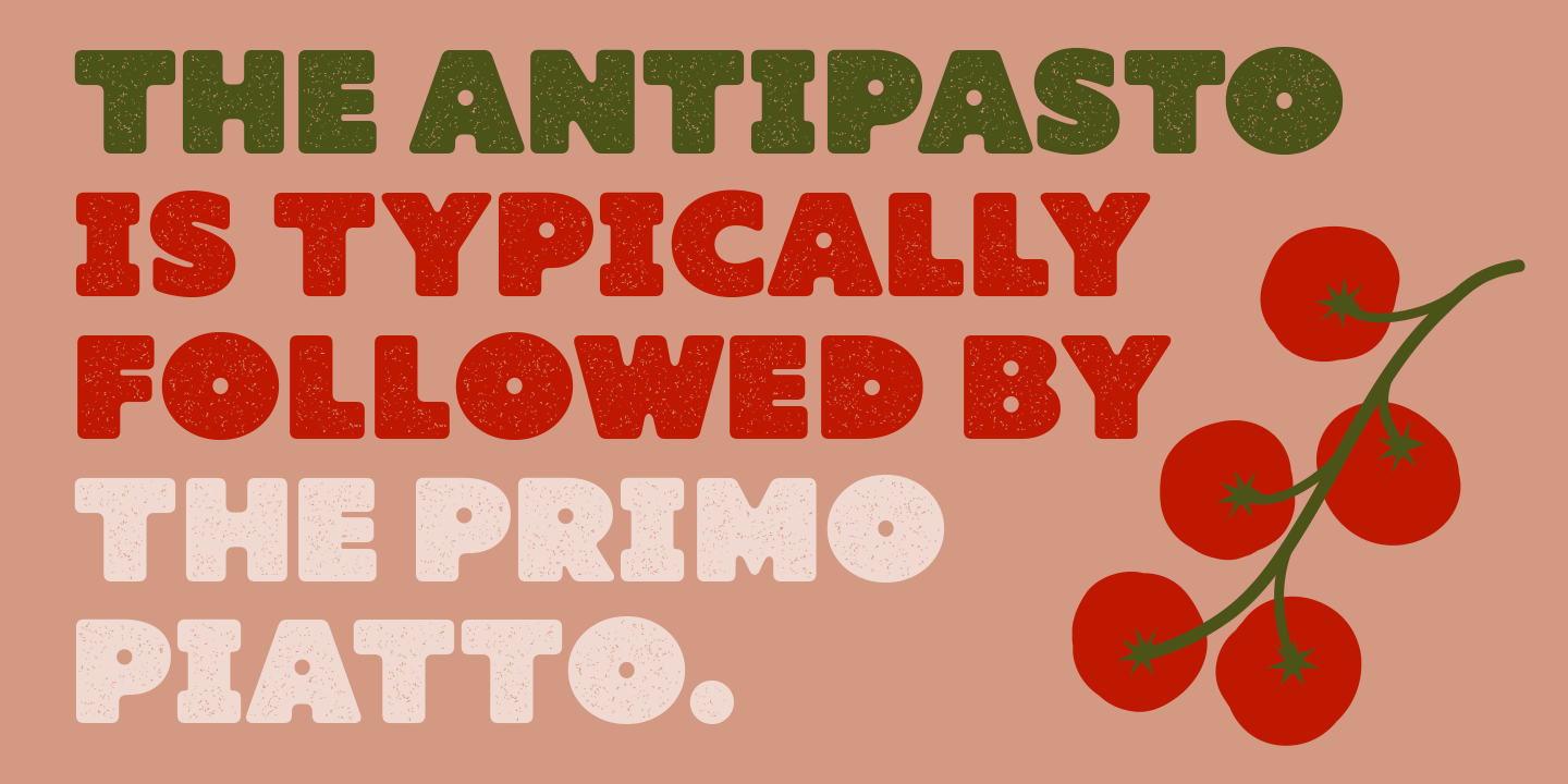 A quote about the anti-pasto, saying it is typically followed by the primo piatto, with a bunch of tomatoes on the right side of the image.