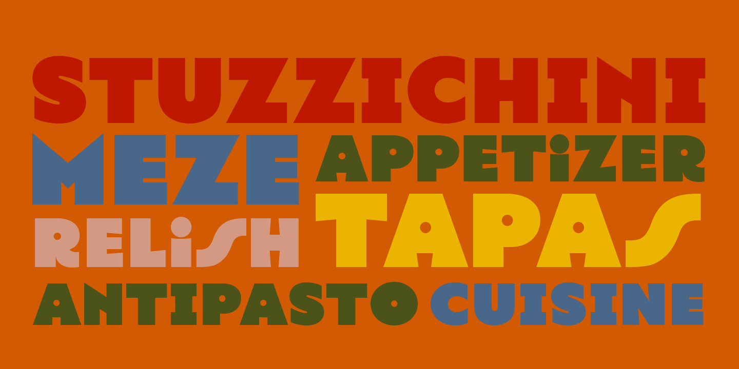 Colorful words related to Italian food on an orange background.