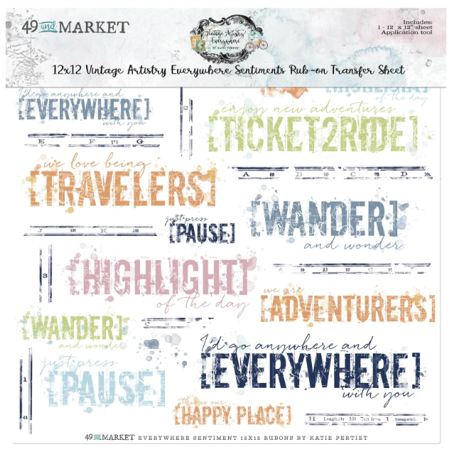 Vintage Artistry Everywhere 12x12 Rub Ons with Gold Thickers