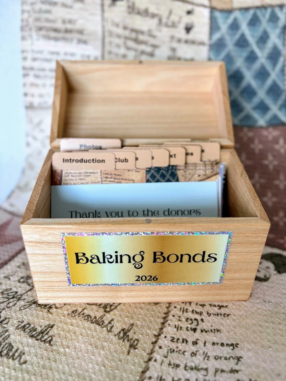 Baking Bonds book in recipe box (open), 2026