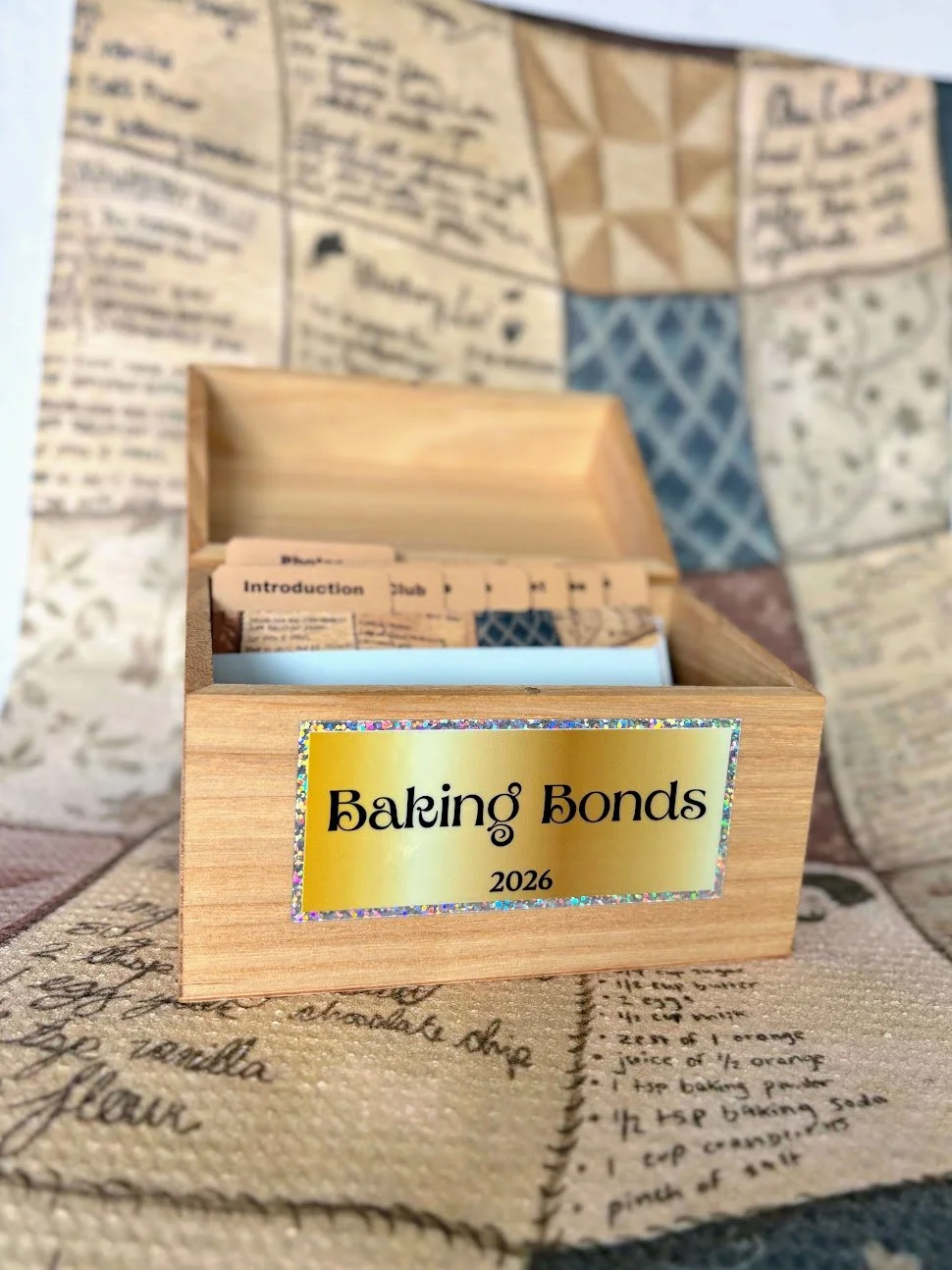 Baking Bonds book in recipe box (open), 2026