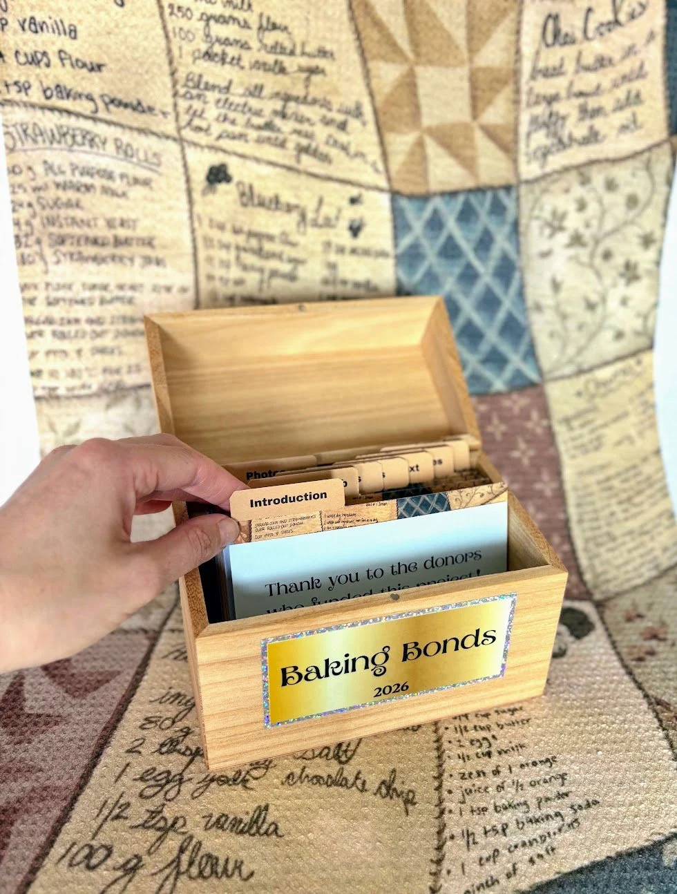 Baking Bonds book in recipe box (open), 2026
