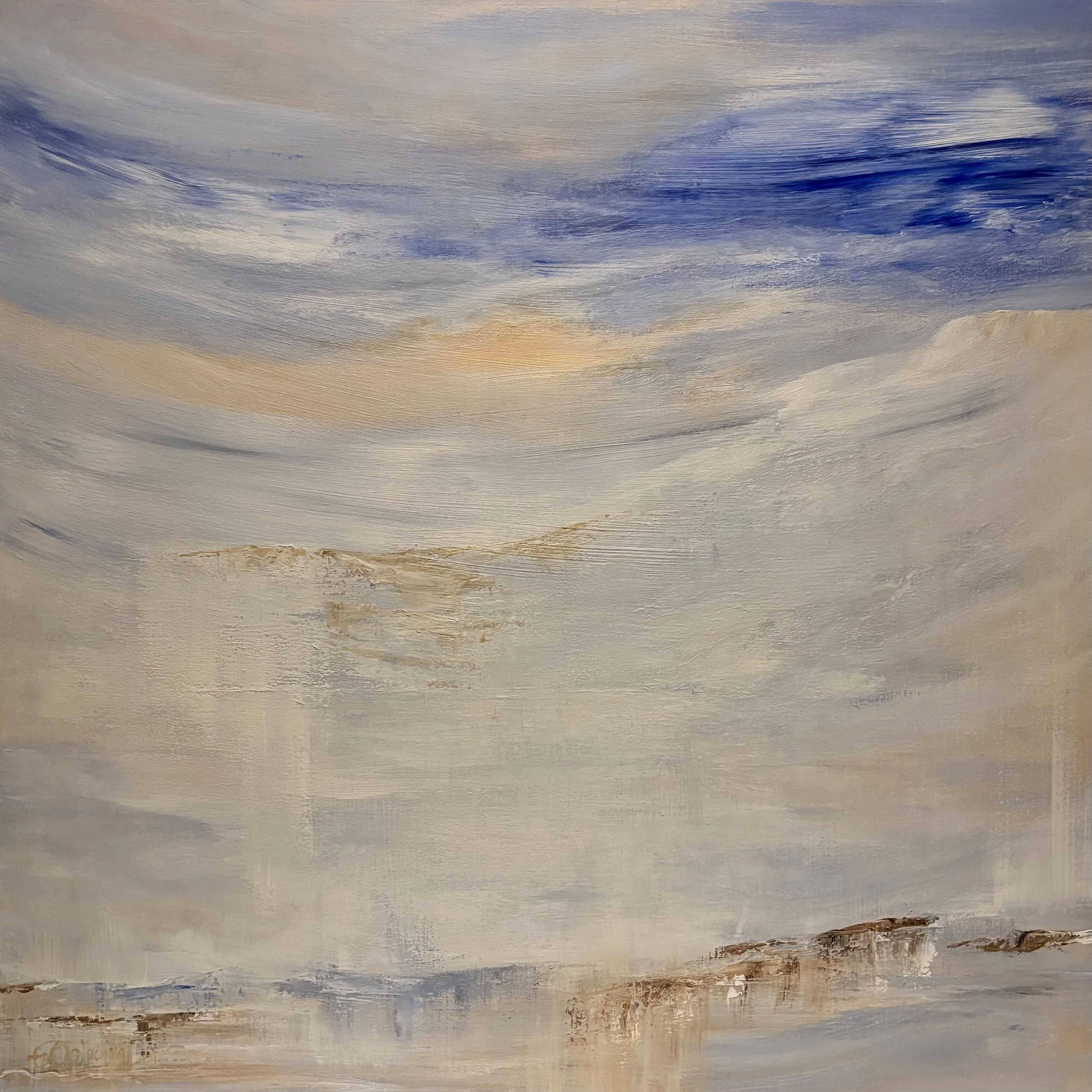 Stille rytmer 80x80 akryl med gulldetaljer, kr 7500