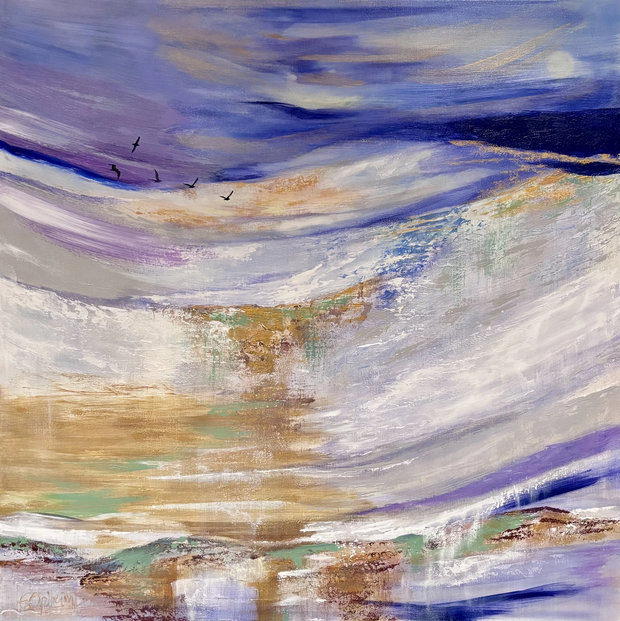 Vårens Oppvåkning 80x80 akryl med gulldetaljer kr 7000