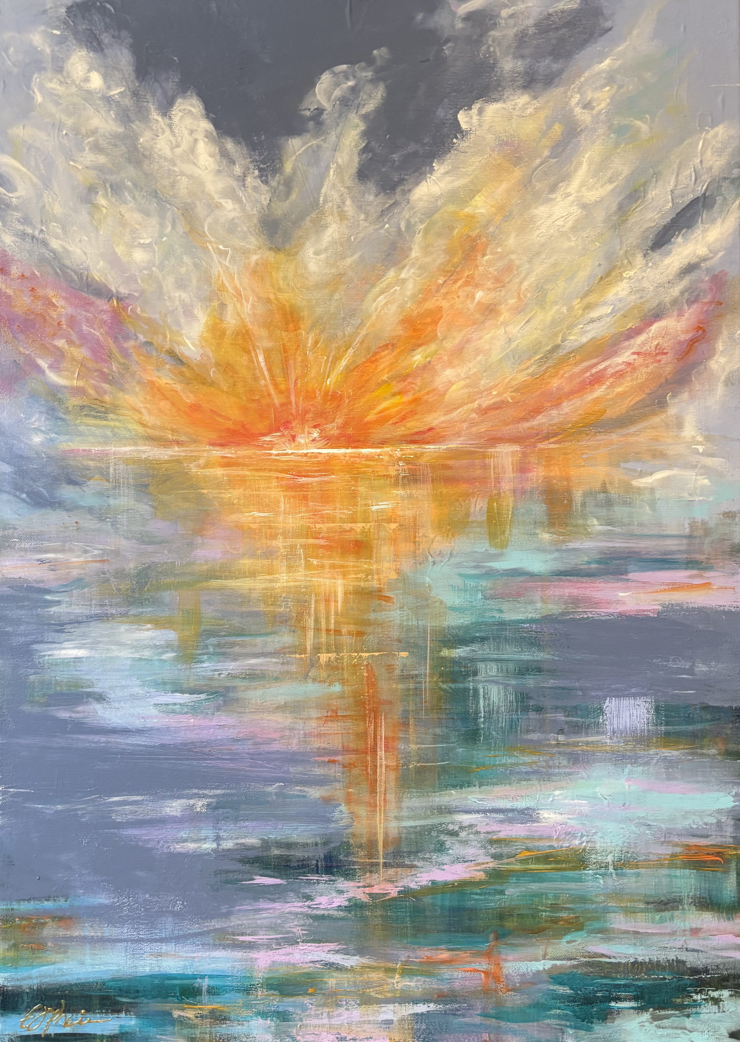 Glødende sol 70x50, akryl