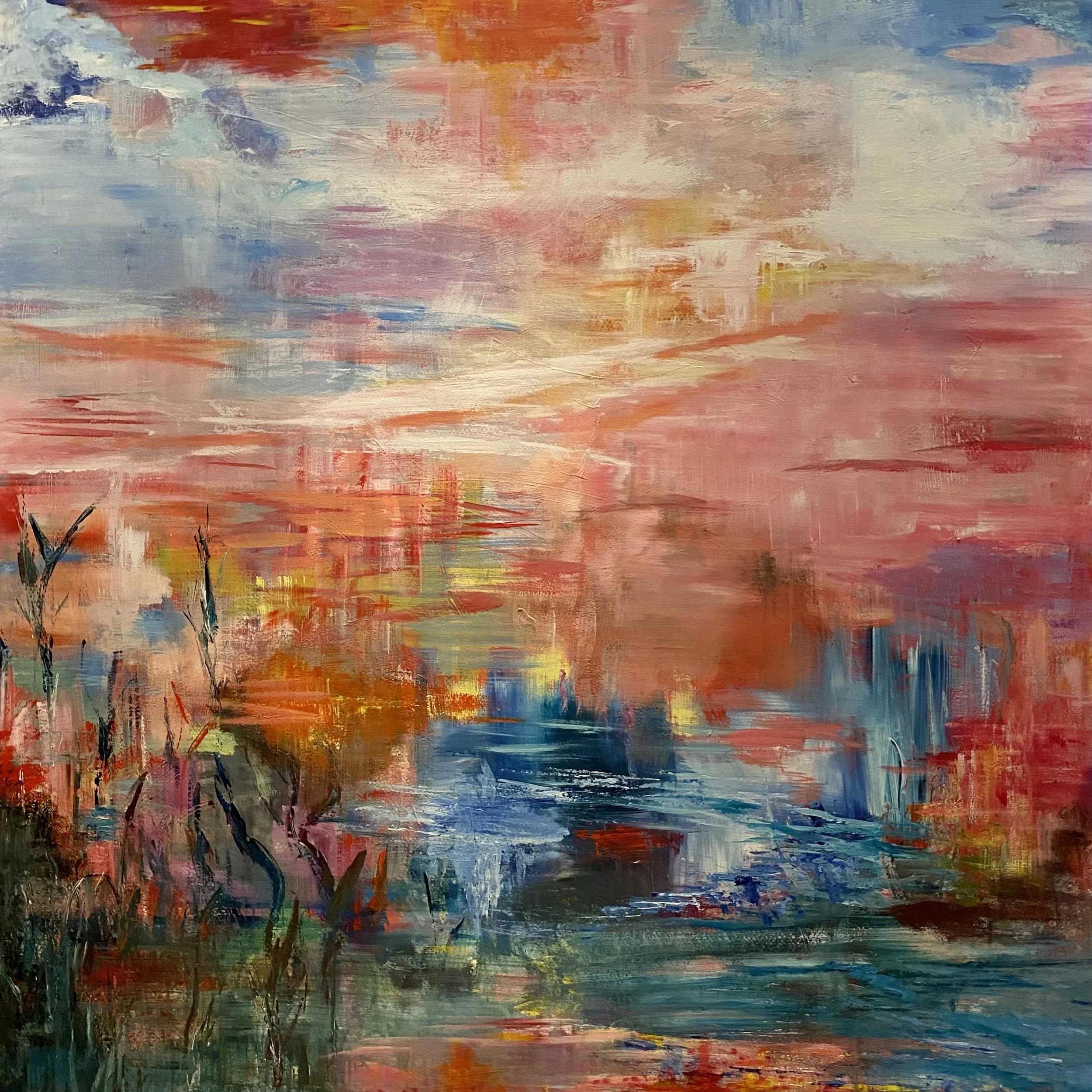 Solnedgang (Sunset) 155x155 Akryl på lerret, alu blindramme høy kvalitet, dette garanterer at ikke vridning oppstår. Må oppleves :) Pris på forespørsel!