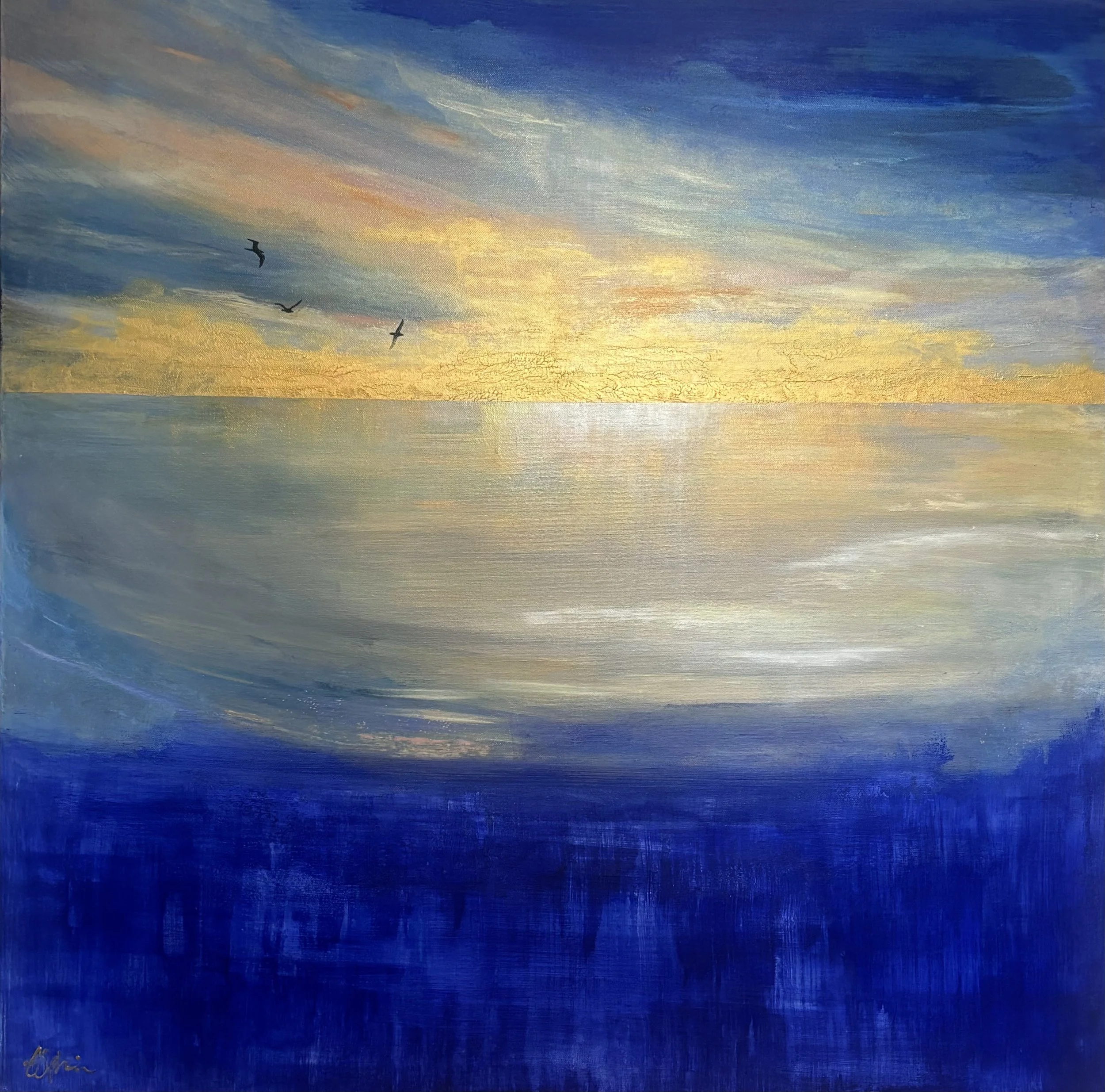 Under Overflaten, 80x80 cm, akryl m gulldetaljer på lerret, kr 6500