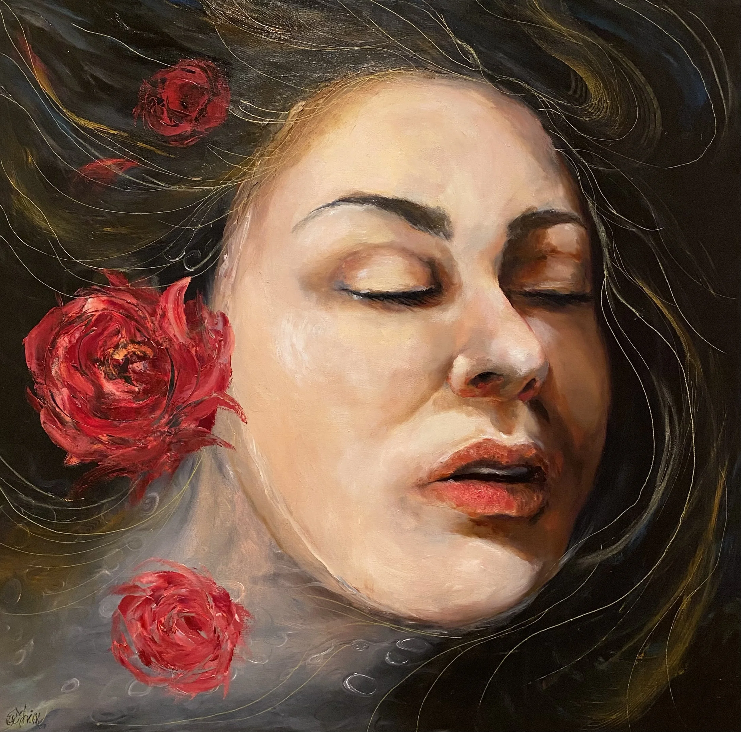 Among Roses 80x80, olje på lerret,pris på forespørsel
