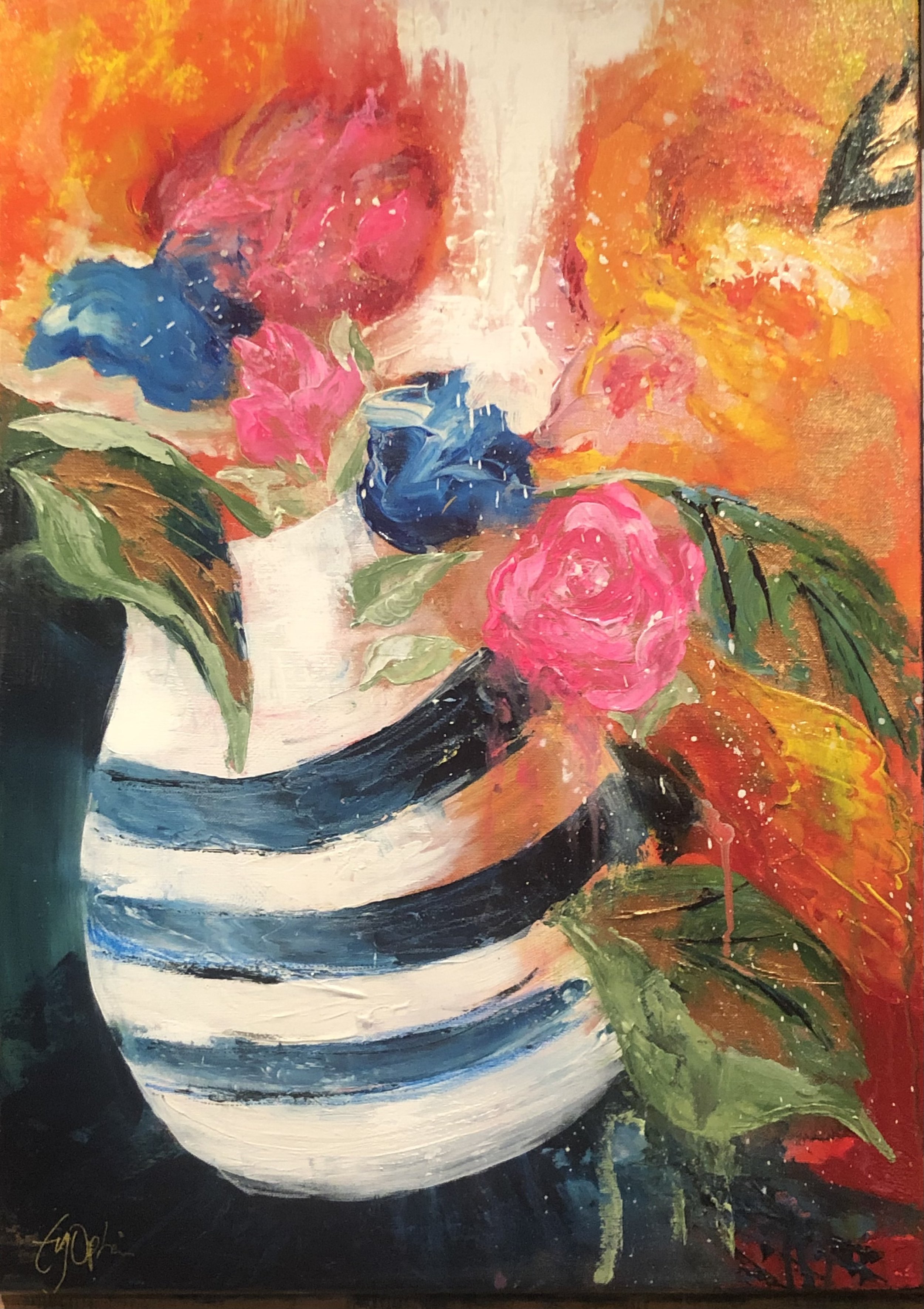 Roses are ...pink and blue 70x50, akryl