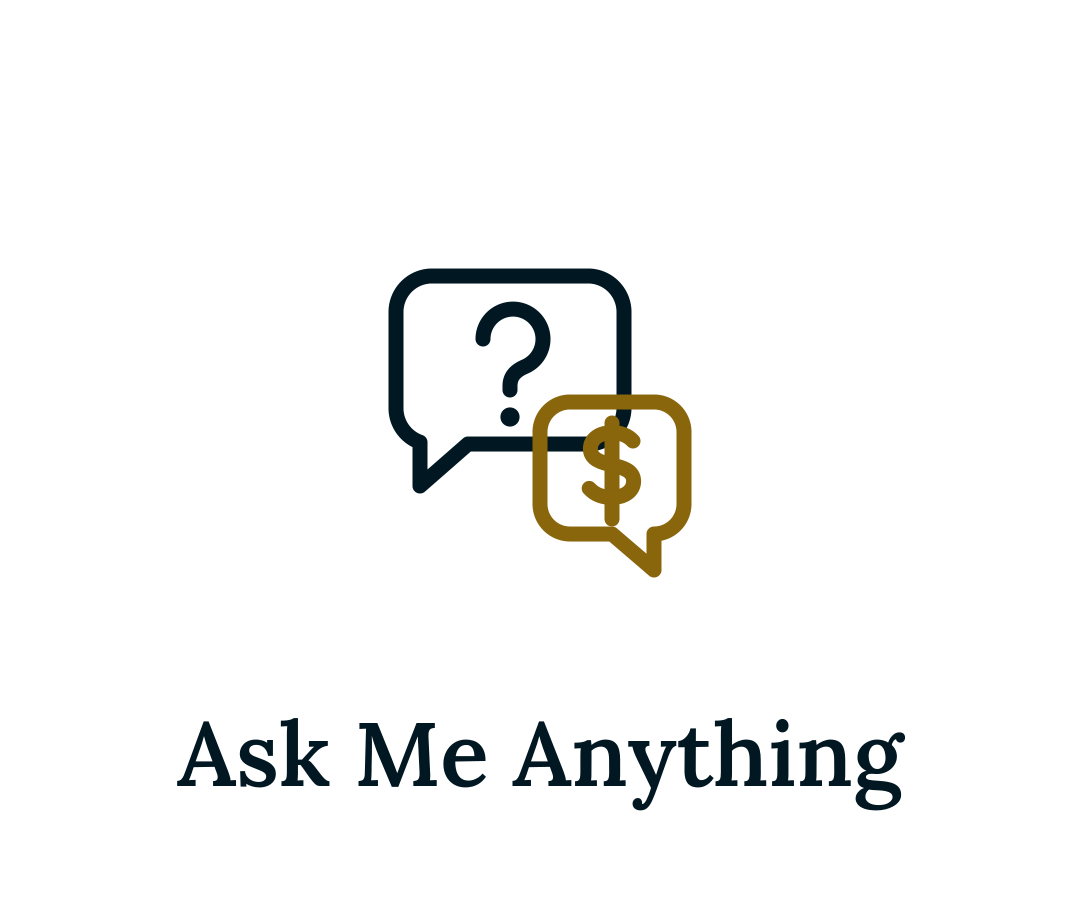 “Ask Me Anything icon: one-hour money question session”