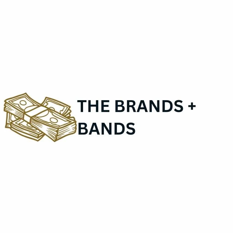 Illustration of a stack of dollar bills with the text 'The Brands + Bands' beside it.