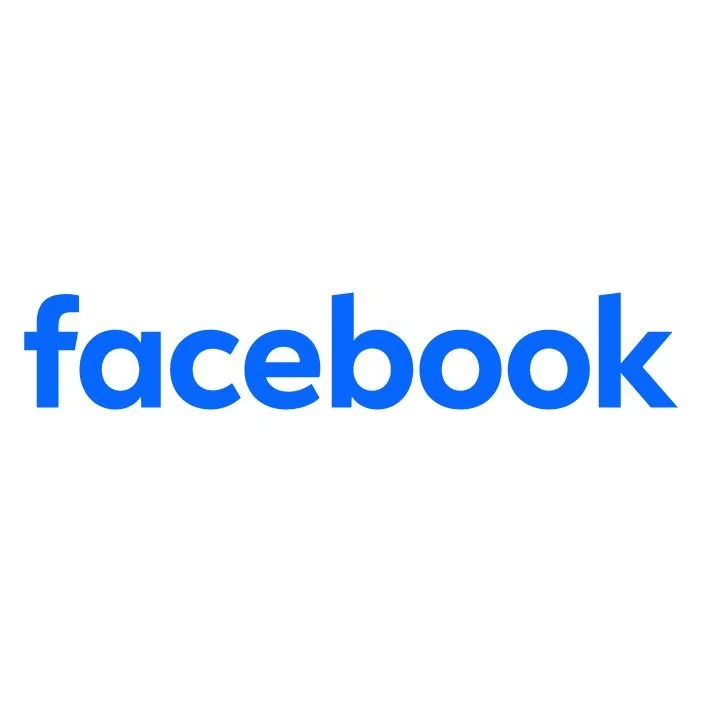 Facebook logo in blue lowercase letters on a white background.
