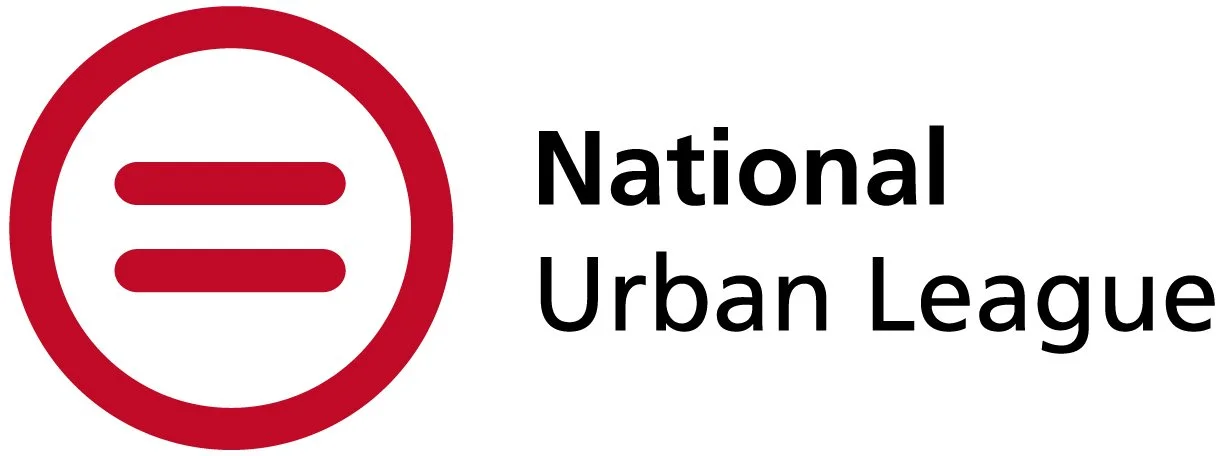 Logo of the National Urban League with a red circular icon containing three horizontal lines and black text.