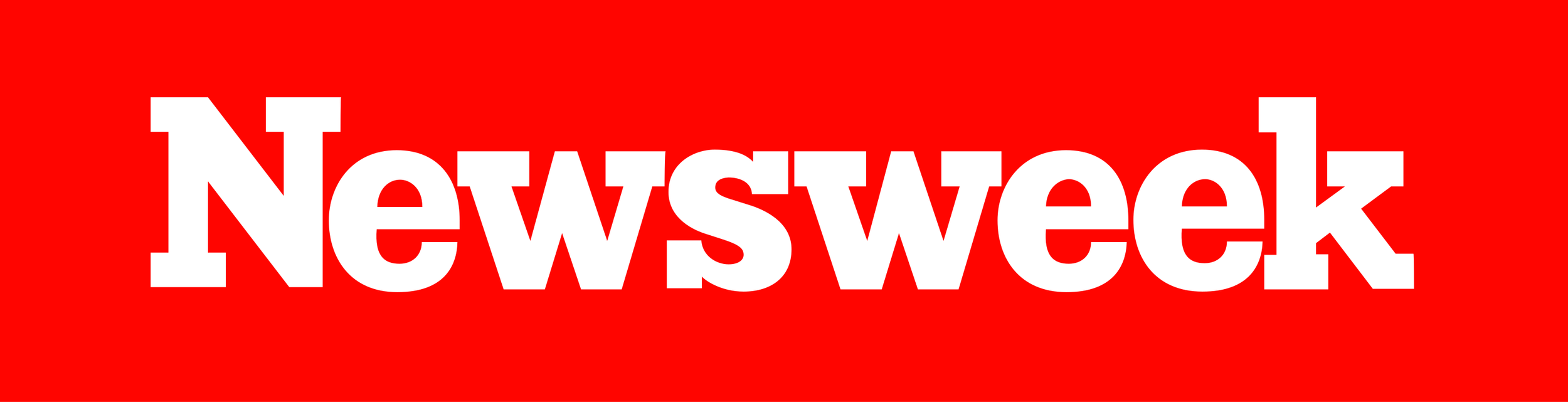Red background with the word "Newsweek" in bold white letters.