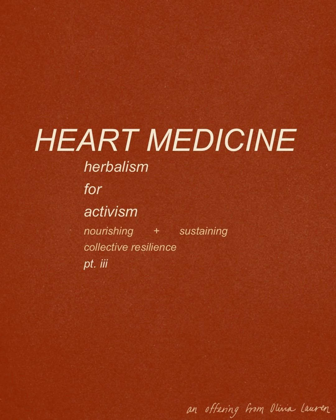 this is part iii of my &lsquo;herbalism for activism&rsquo; series &mdash; an olive branch of support to the collective.

this part focuses on heart medicine &mdash; herbal allies that steady, soften, protect, and help us stay connected to what matte