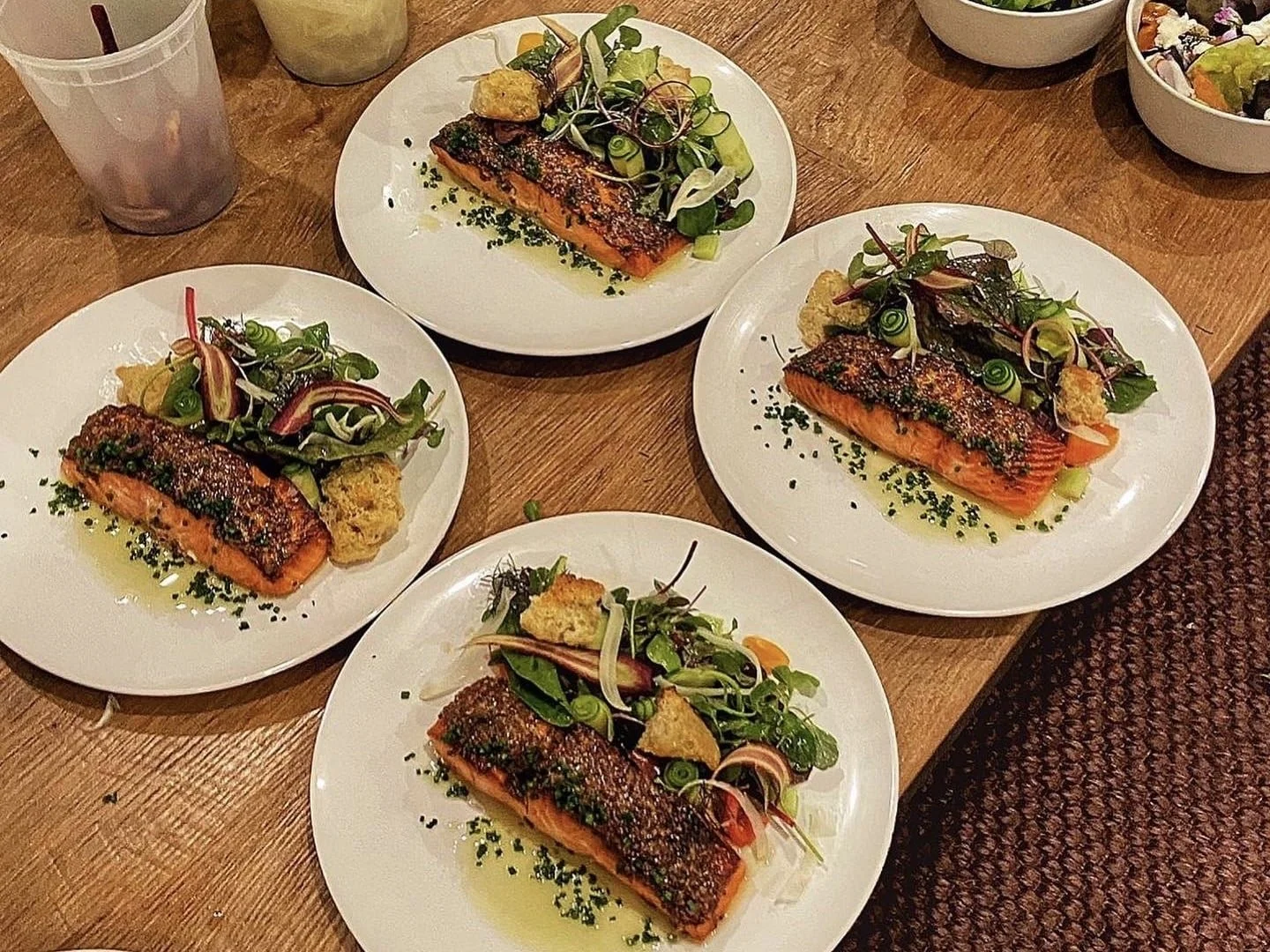 Wild king salmon with panzanella salad for a private dinner