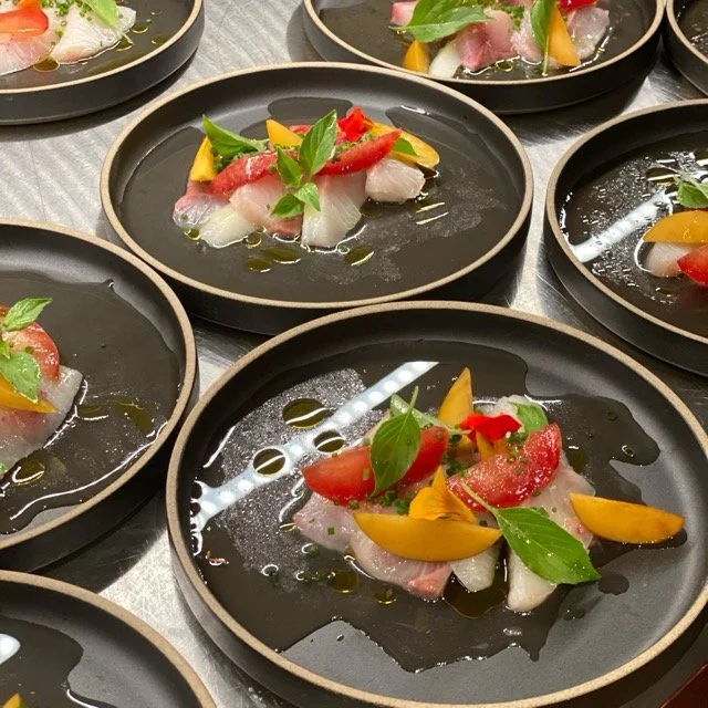 Sashimi grade kampachi served on individual plates